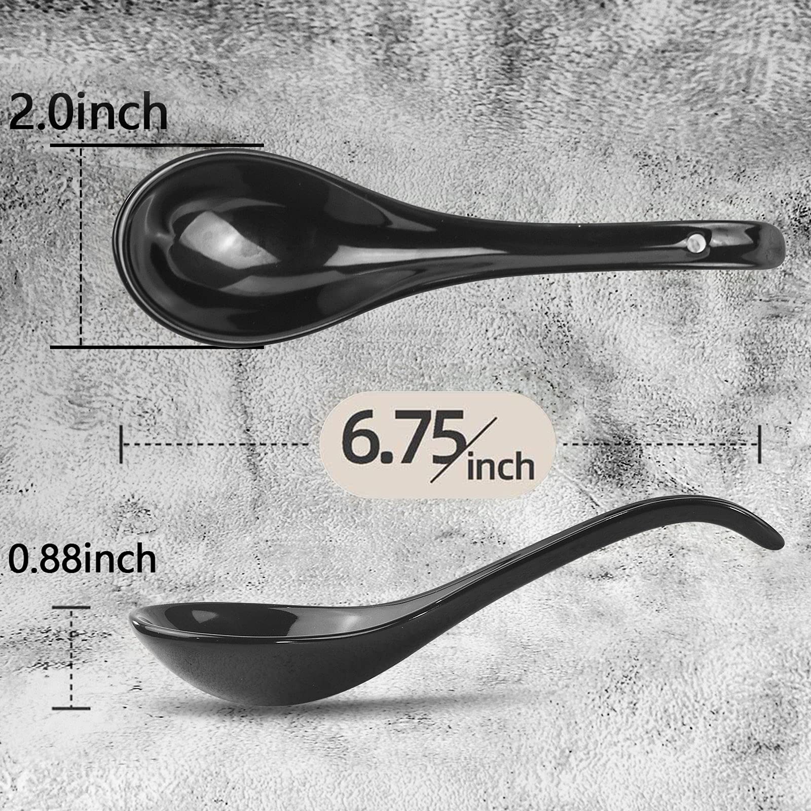 Artena 6.75-Inch Asian Soup Spoon Set Of 6, Ultra-Fine Porcelain Japanese Soup Spoon, Black Ramen Spoons For Pho Noodles Miso, C