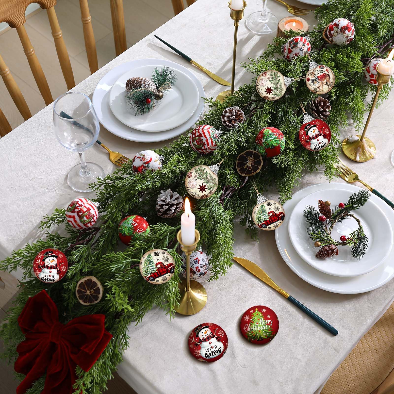 Outus 16 Pcs Christmas Ball Ornaments for Tree Merry Christmas Snow Joy Hanging Ornaments Xmas Santa Claus Snowman Balls for Tre