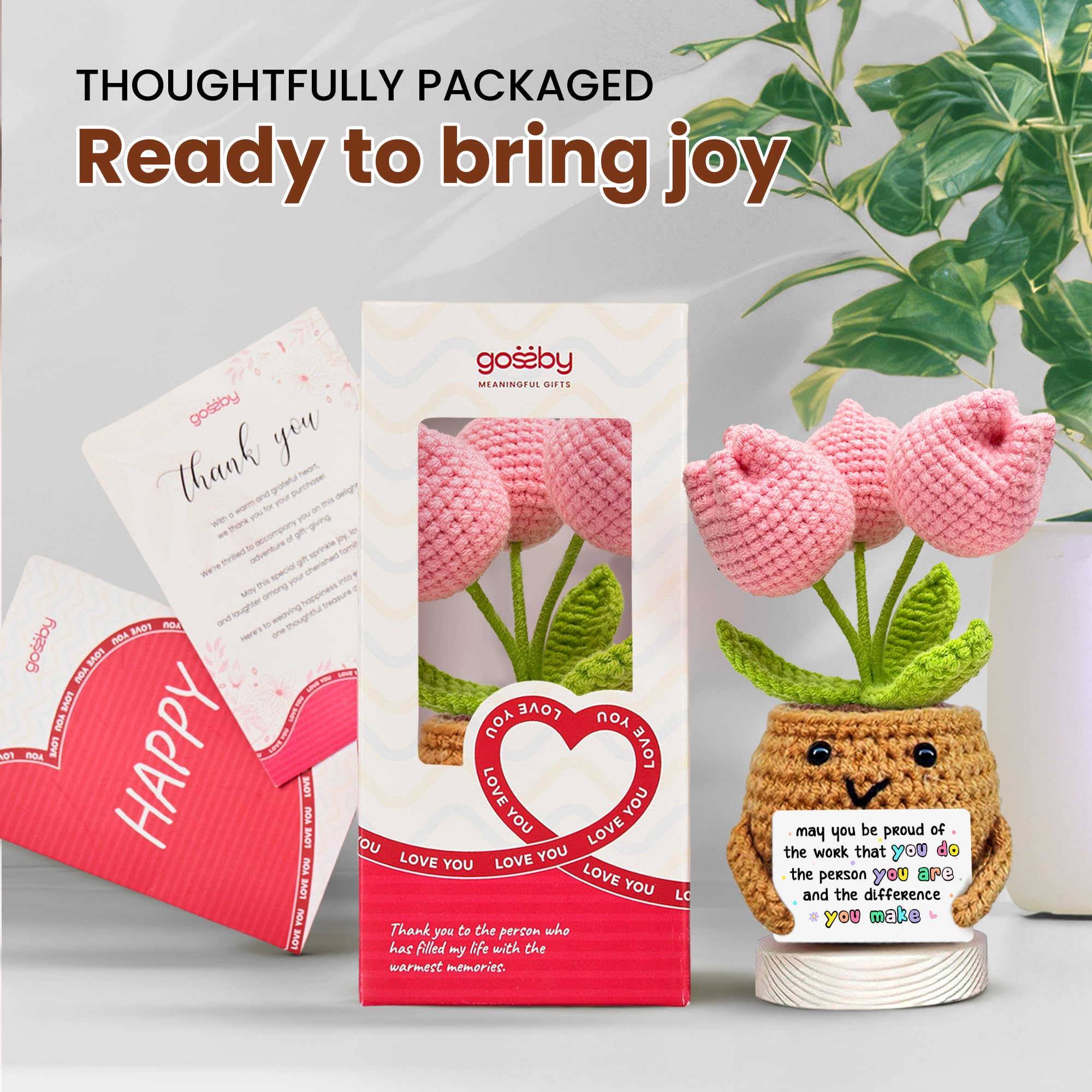 Gossby Handmade Positive Tulip Flower Crochet - May You Proud of The Work That You Do - Inspirational Gift for Women - Positive