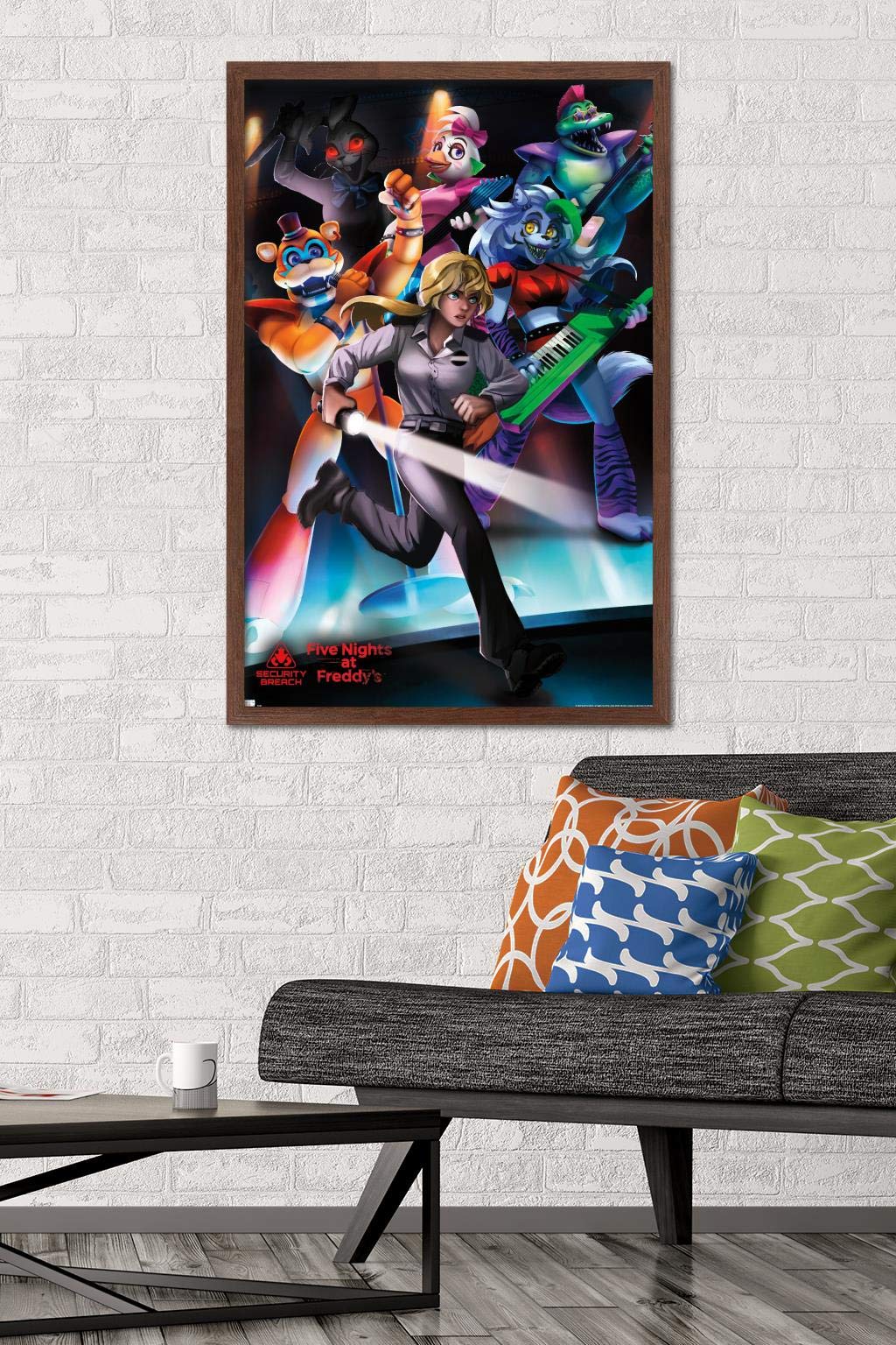 Trends International Five Nights At Freddy'S: Security Breach - Group Wall Poster, 22.375'' X 34'', Mahogany Framed Version