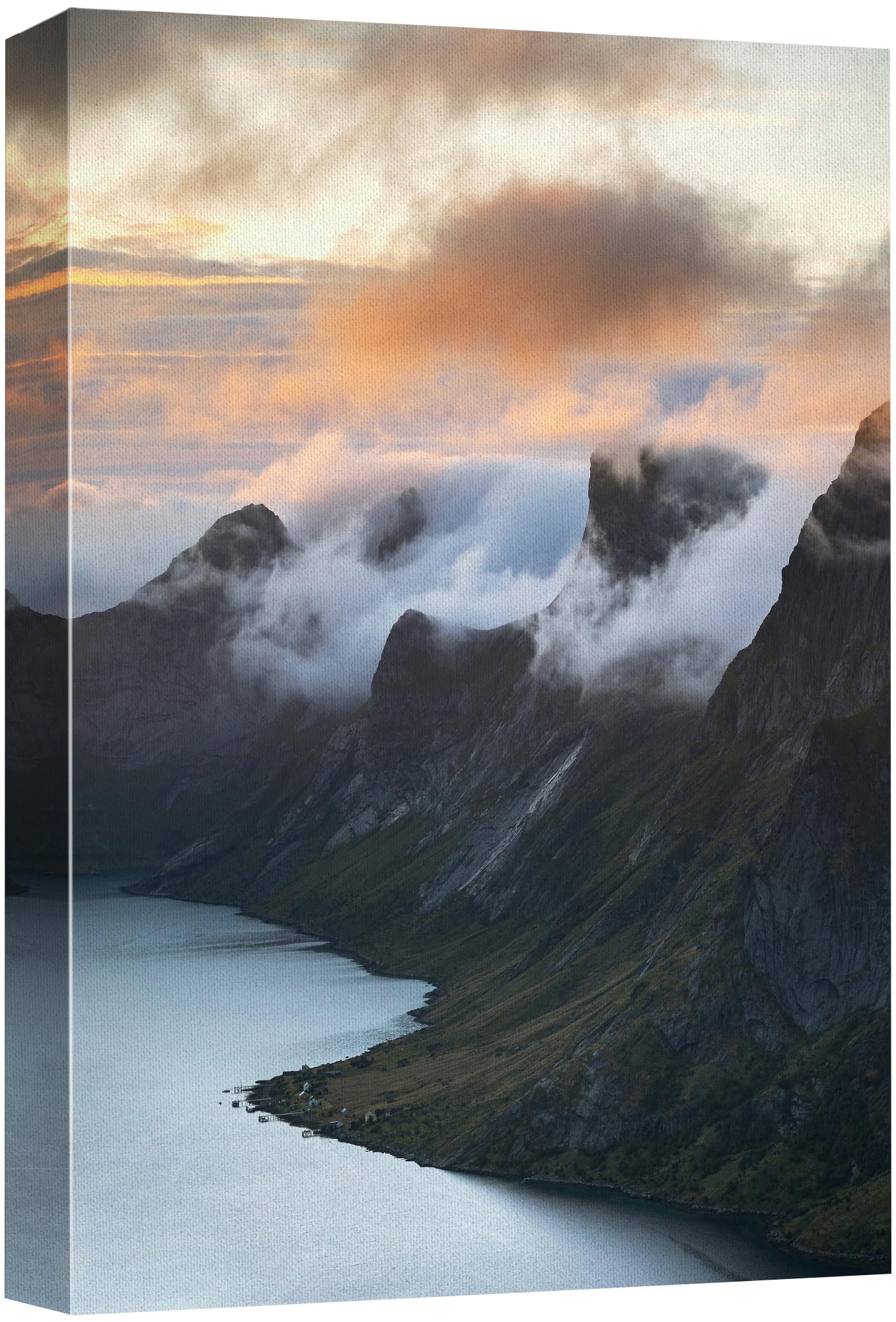 Wall26 Canvas Print Wall Art Misty Mountain Sunrise Over Fjord Animals Photography Realism Rustic Scenic Landscape Wilderness Ze