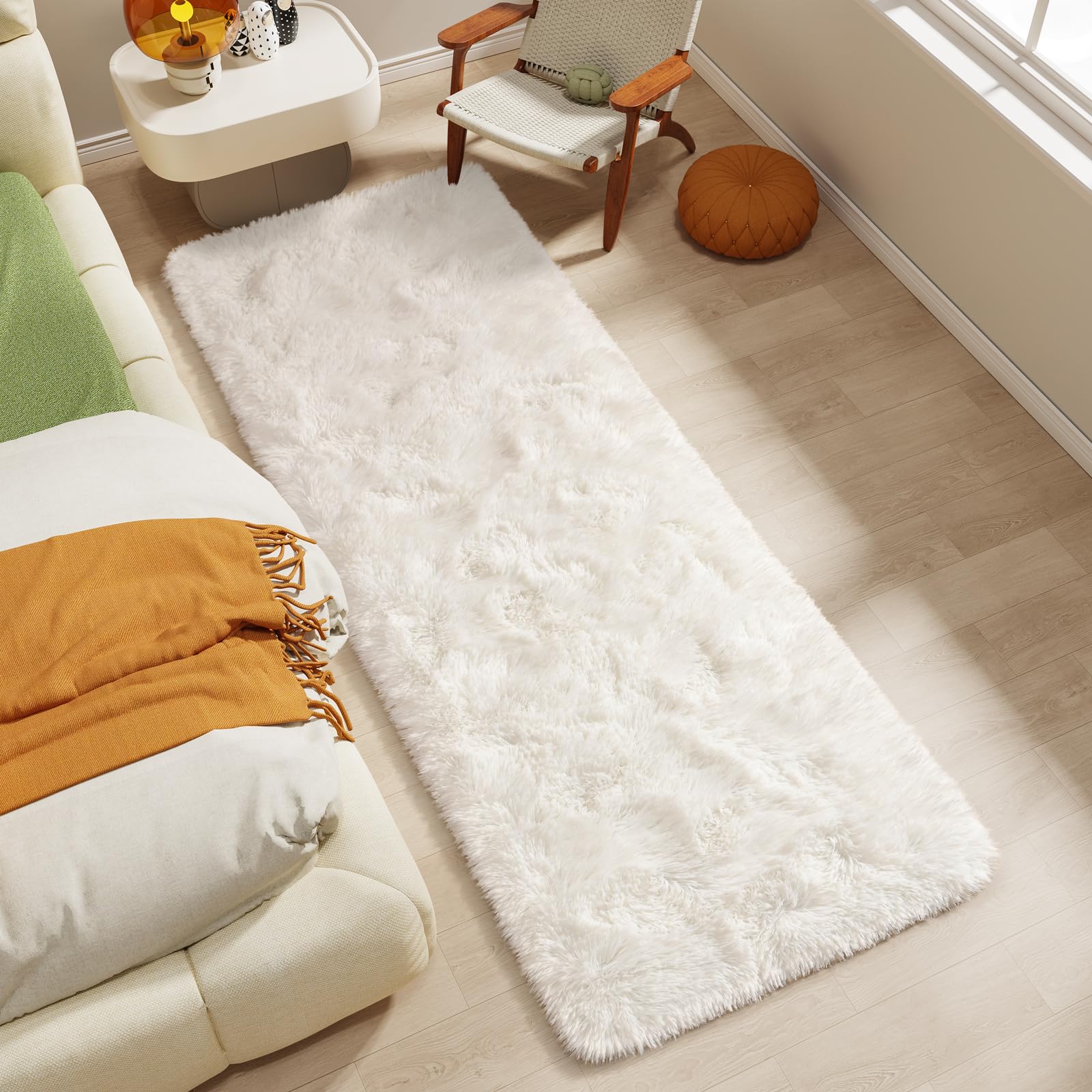 LOCHAS Ultra Soft Indoor Modern Area Rugs 2x6, Fluffy Living Room Carpets for Children Bedroom Home Decor Nursery Rug, Cream