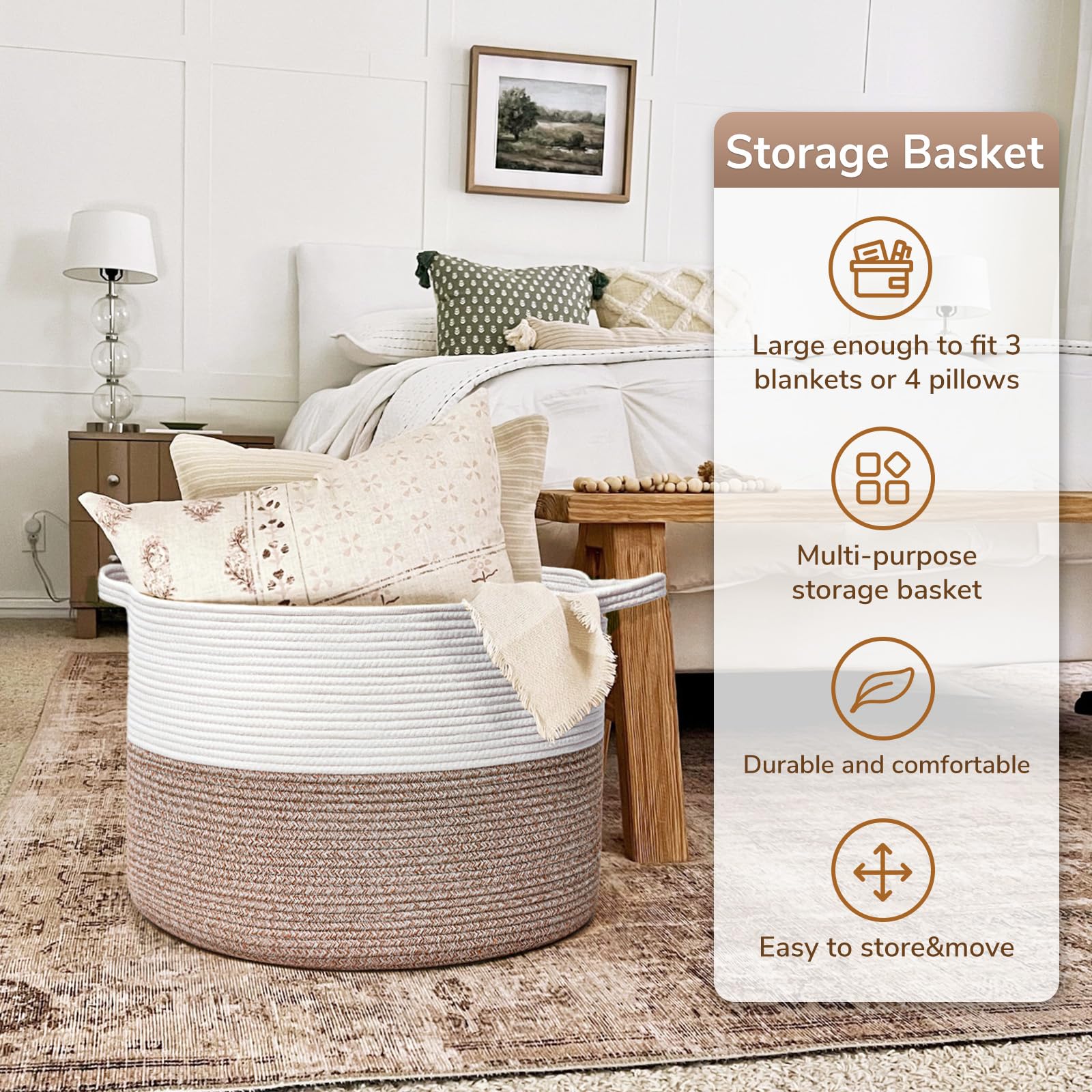 Goodpick Large Storage Basket, 83L Blanket Basket For Living Room, Woven Storage Basket, Large Laundry Basket For Clothes, Chris