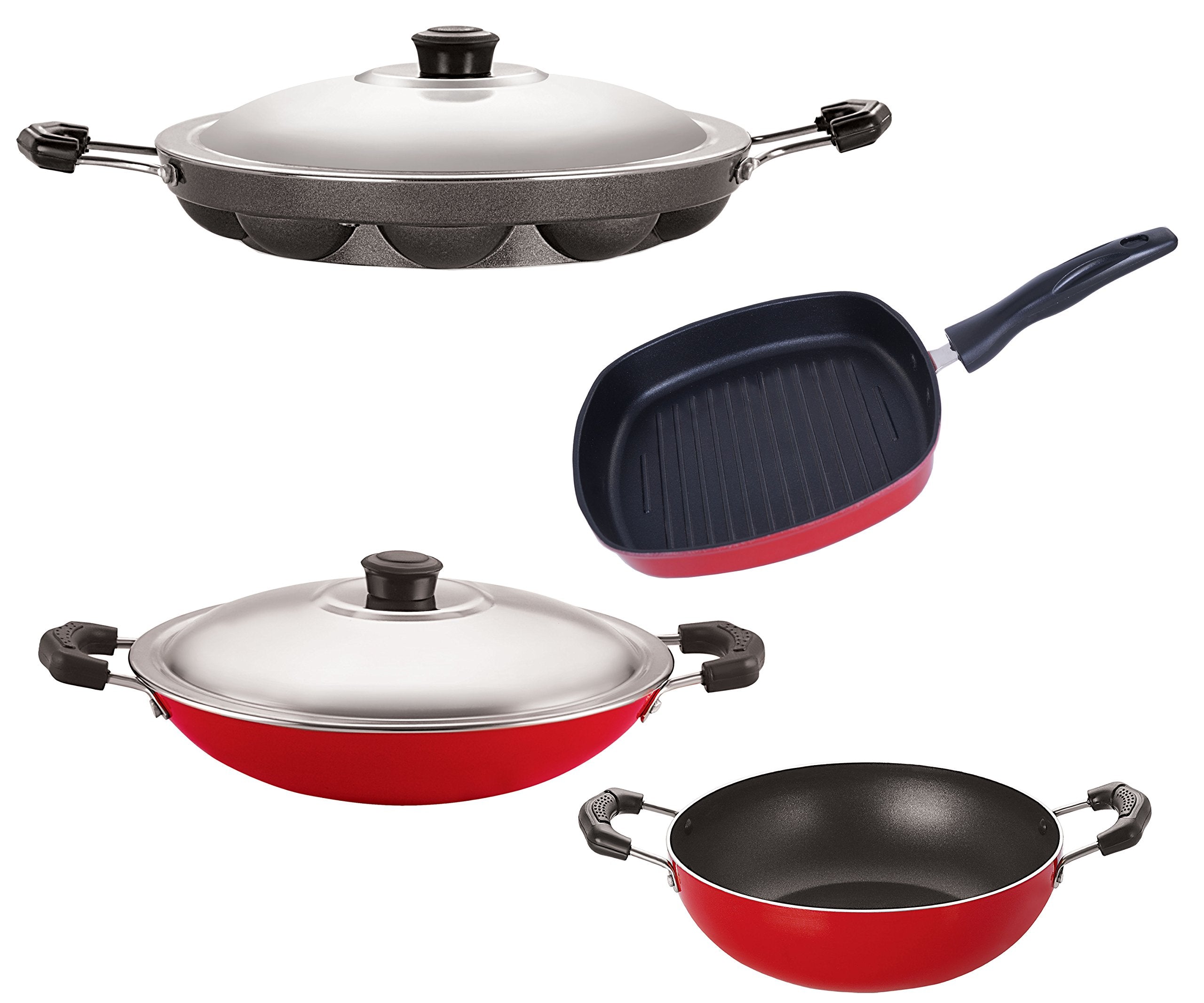 Nirlon Heat Resistance NonStick Cookware Combo Set Gift Offer With Bakelite Handle For Superior Grip, Kd10_Ap12_Ac_Gp22.5