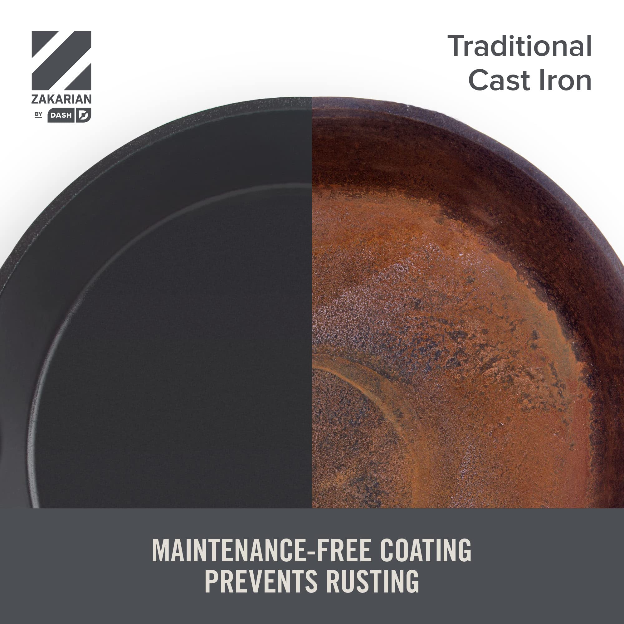 Zakarian By Dash 4.5Qt Nonstick Cast Iron Deep Skillet With Cast Iron Lid For Family-Sized Meals, Frying, Roasting, Baking, One-