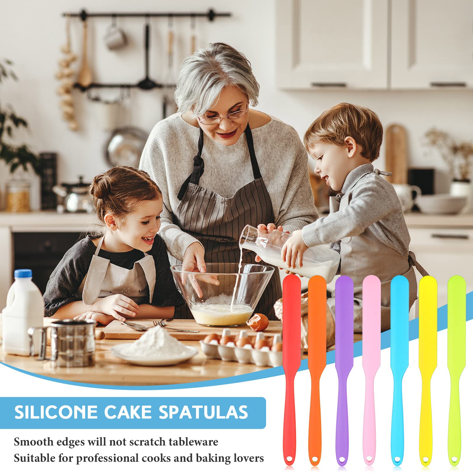 Lasnten 24 Pcs Silicone Jar Spatula Set Heat Resistant Butter Cake Cream Silicone Jar Spatula Flexible Non Stick Mixing Icing Ja
