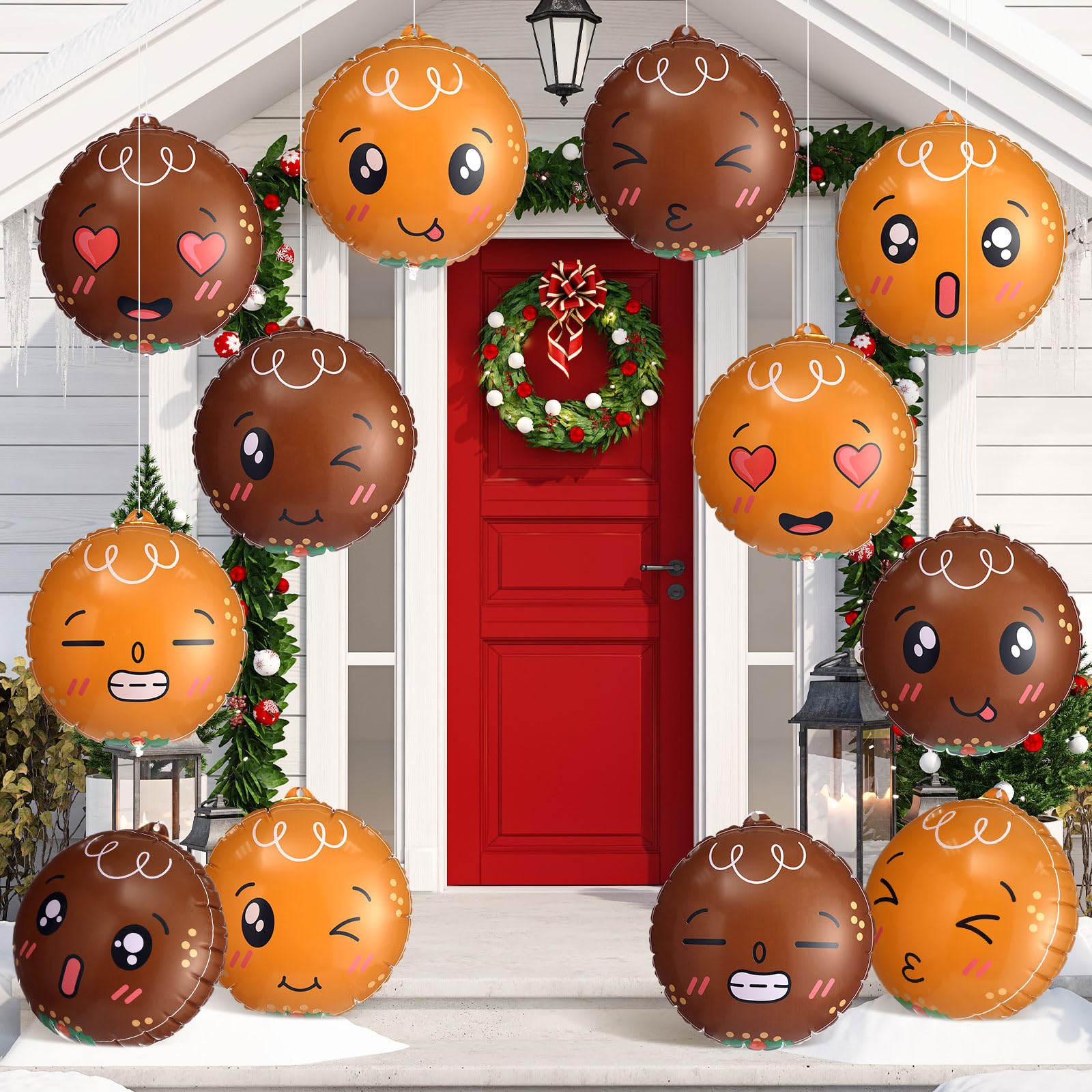 Jetec 12 Pcs Christmas Inflatable Balls 12 Inch Light Up Giant Gingerbread Man Inflatable Christmas Decorations PVC Blow Up Xmas