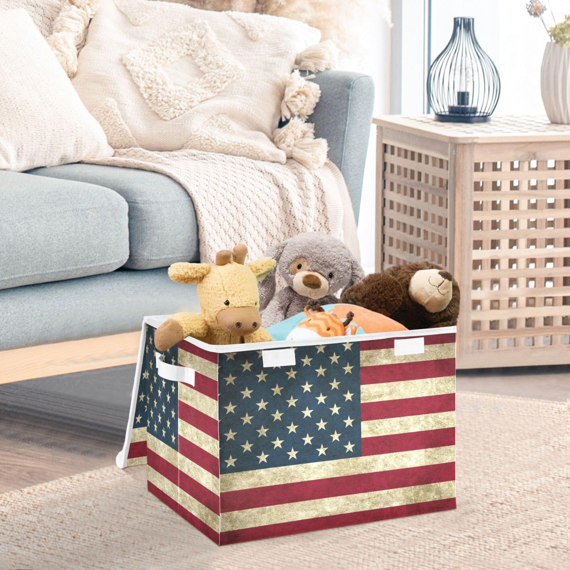 Xigua American Flag Storage Bins With Lids And Carrying Handle,Foldable Storage Boxes Organizer Containers Baskets Cube With Cov