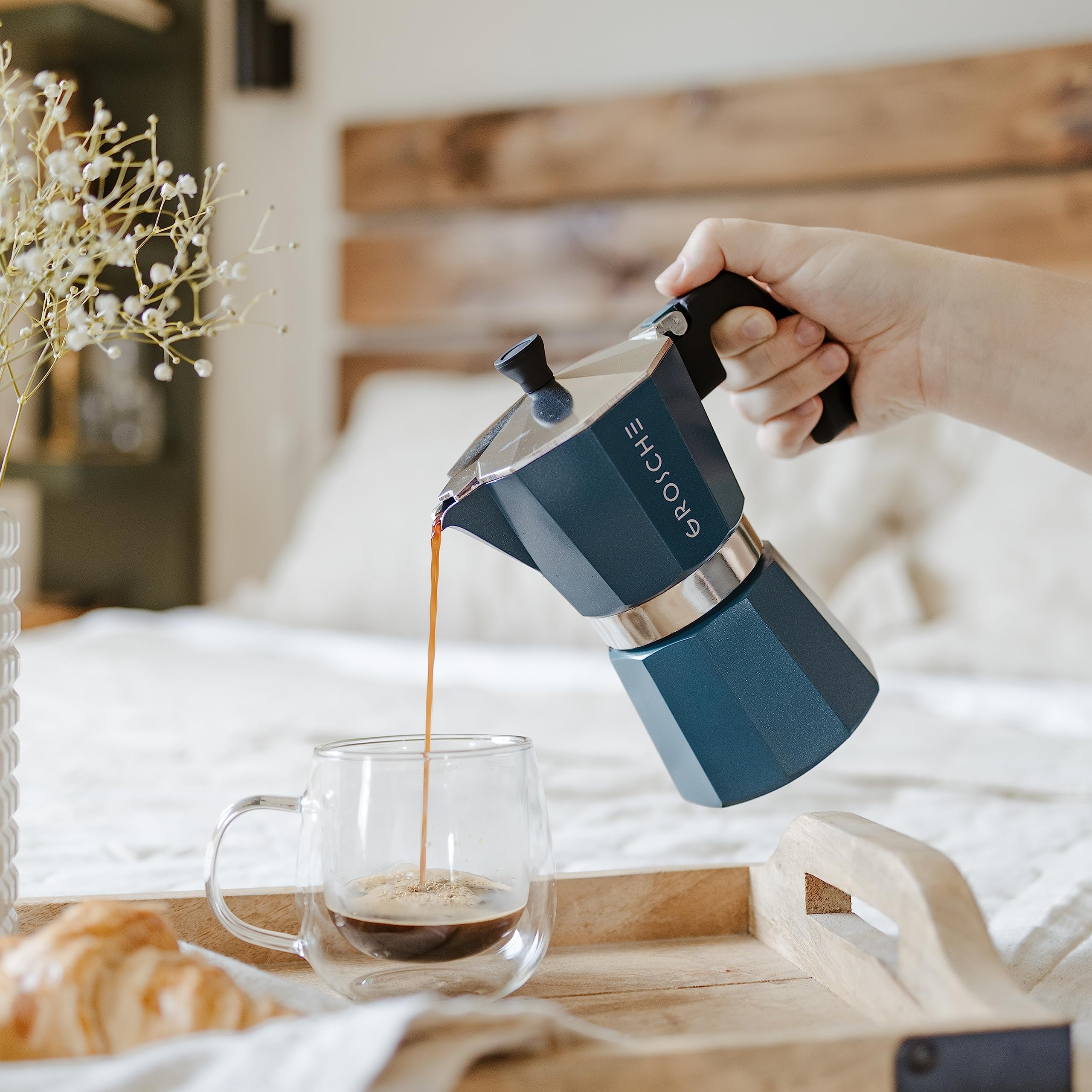 Grosche Milano Stovetop Espresso Maker Moka Pot 3 Espresso Cup - 5 Oz, Blue -Moka Espresso Coffee Maker Stove Top Coffee Maker M