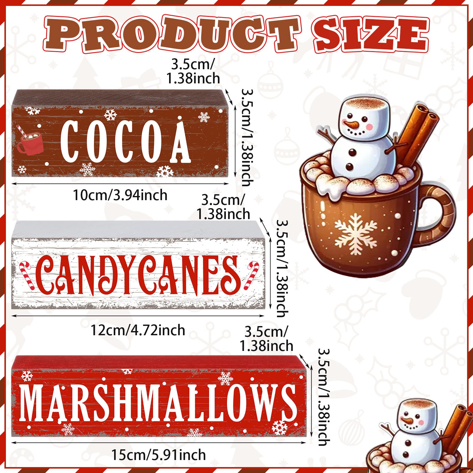 Geelin 4 Pieces Christmas Hot Cocoa Wooden Table Decorations Xmas Hot Cocoa Wooden Signs Rustic Marshmallow Tiered Tray Decor Ta