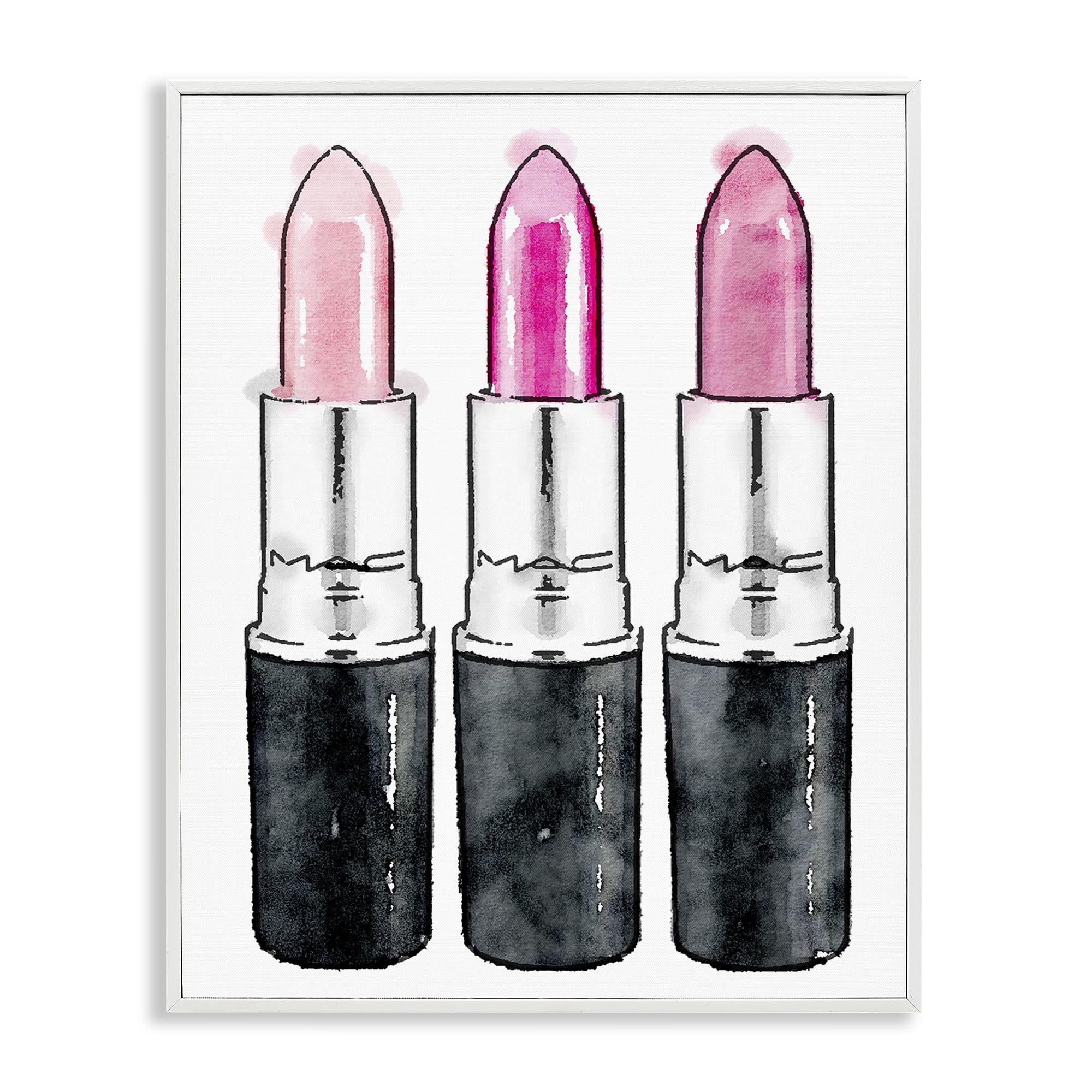 Stupell Industries Three Pink Lipsticks, Design by Amanda Greenwood White Framed Wall Art, 11 x 14