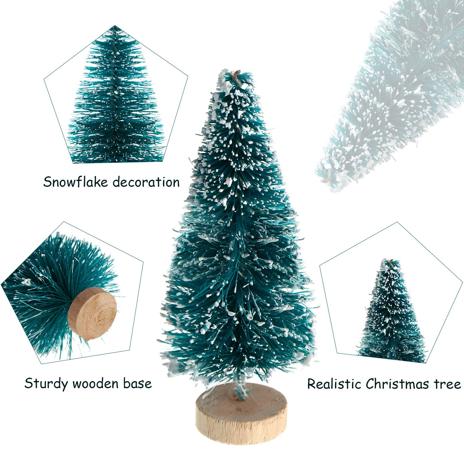 Sumind 48 Pieces Mini Christmas Trees Bottle Brush Trees Plastic Artificial Winter Sisal Mini Pine with Wooden Base Snow Frost T