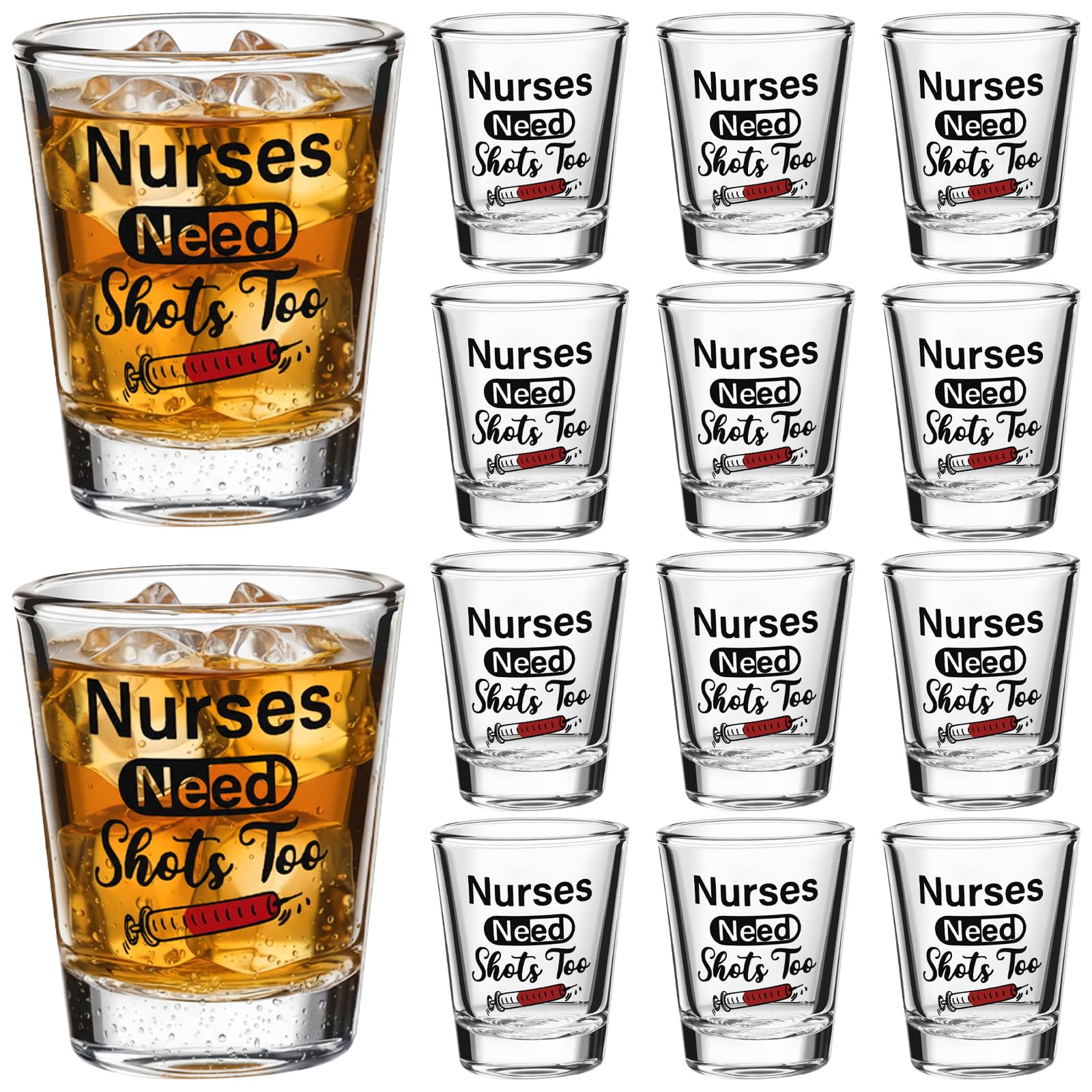 Patelai 12 Pcs Nurse Need Shots Too, Funny Glass Gift for Women and Male Mom Sister or Friend Present for Nursing Graduation Nur