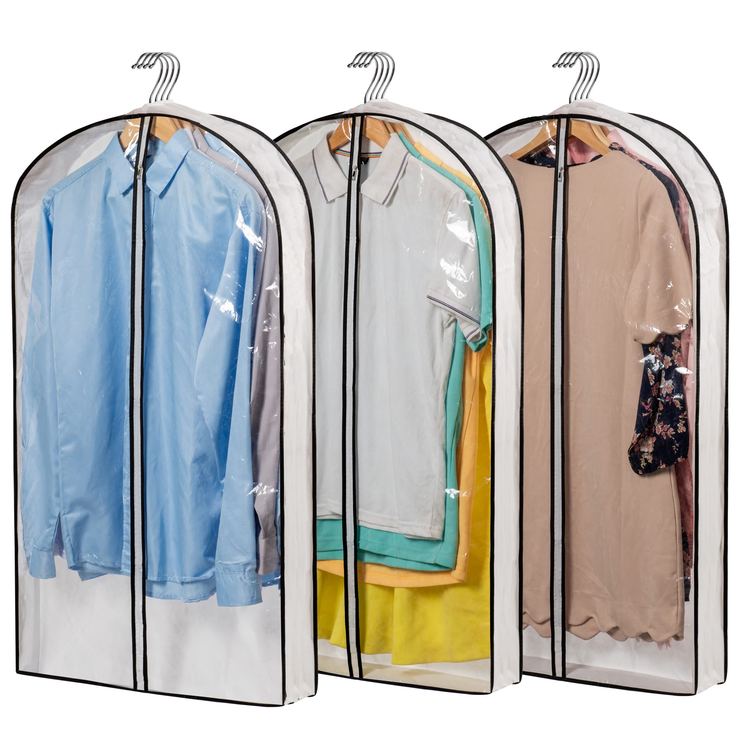 Mskitchen Hanging Clothes Bag With 4'' Gusseted Garment Bag (Set Of 3) For Storage Suit Bag For Closet Clear Garment Bags Dress
