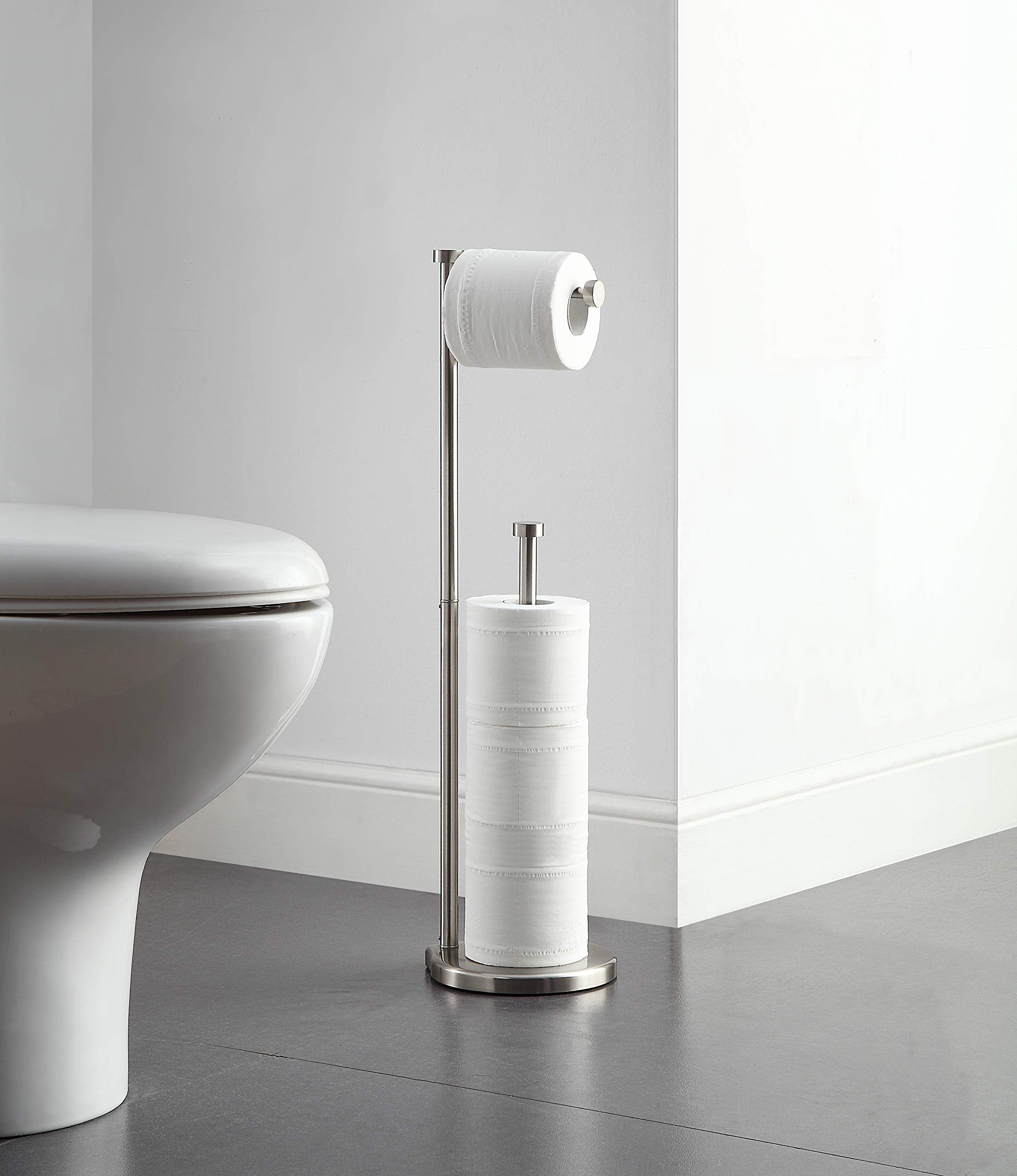Sunnypoint Free Standing Bathroom Toilet Paper Holder Stand With Reserve, Reserve Area Has Enough Space For Jumbo Roll