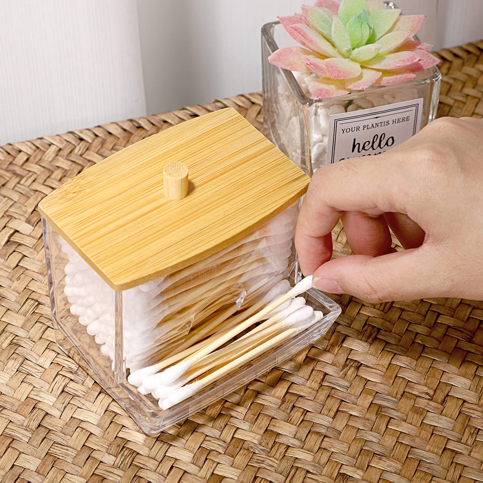 Hipiwe Acrylic Q-Tip Holder With Lid - Clear Q-Tips Dispenser Bathroom Containers Canister Cotton Swab Holder Bathroom Counterto