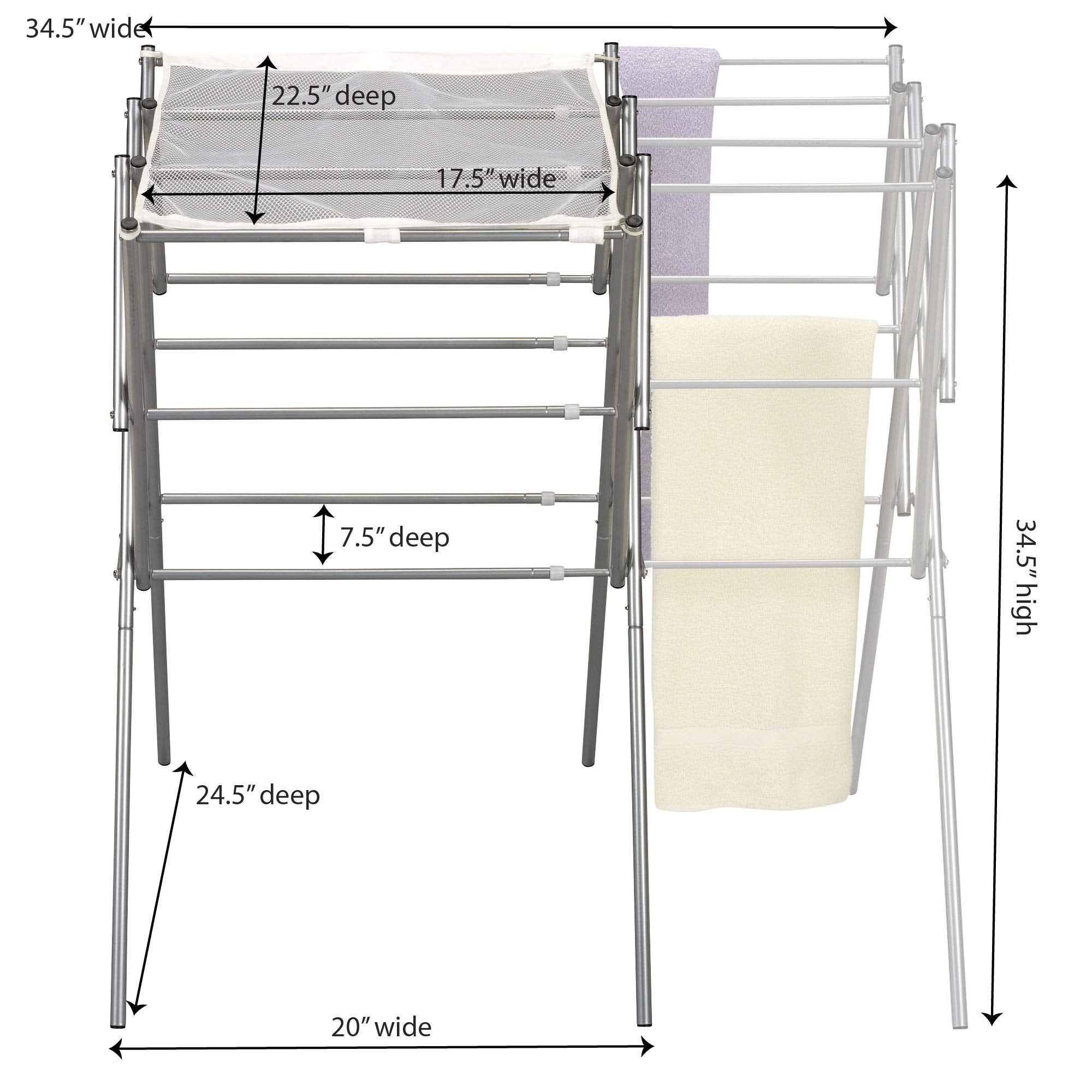 Household Essentials 5127 Collapsible Expandable Metal Clothes Drying Rack - Dry Wet Laundry Indoors - Satin Silver, 24.5''D X 2