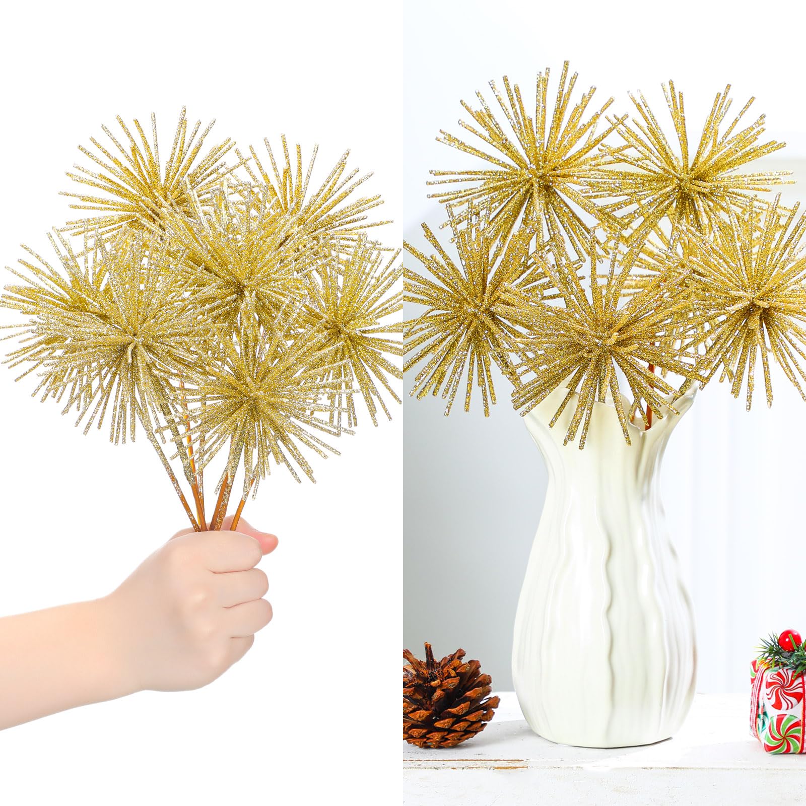 Yalikop 6 Pcs 10 Inch Starburst Christmas Tree Picks Glitter Christmas Star Tree Filler Table Centerpieces for DIY Wreath Crafts