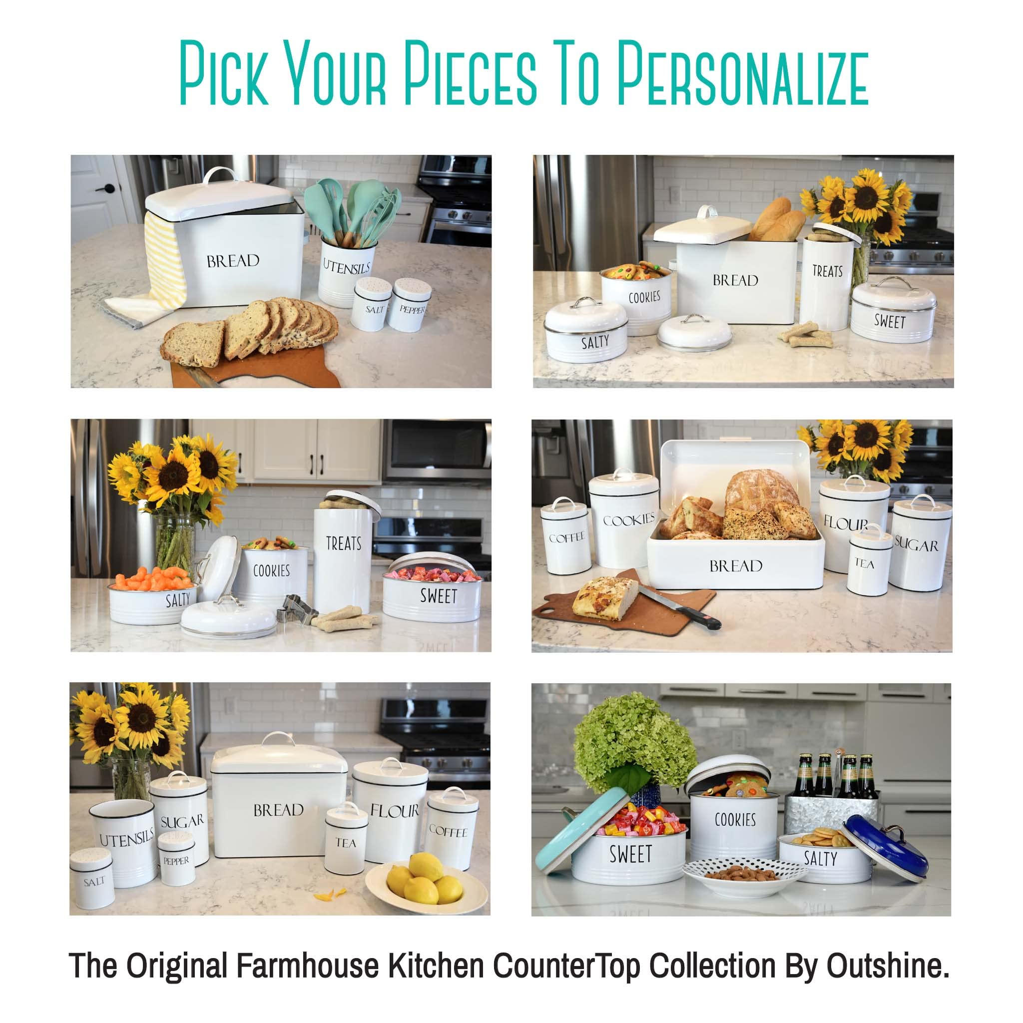 Outshine Kitchen Canisters For Countertop Set Of 4 | Farmhouse Canister Sets For Kitchen Counter White | Flour Sugar Coffee Cani