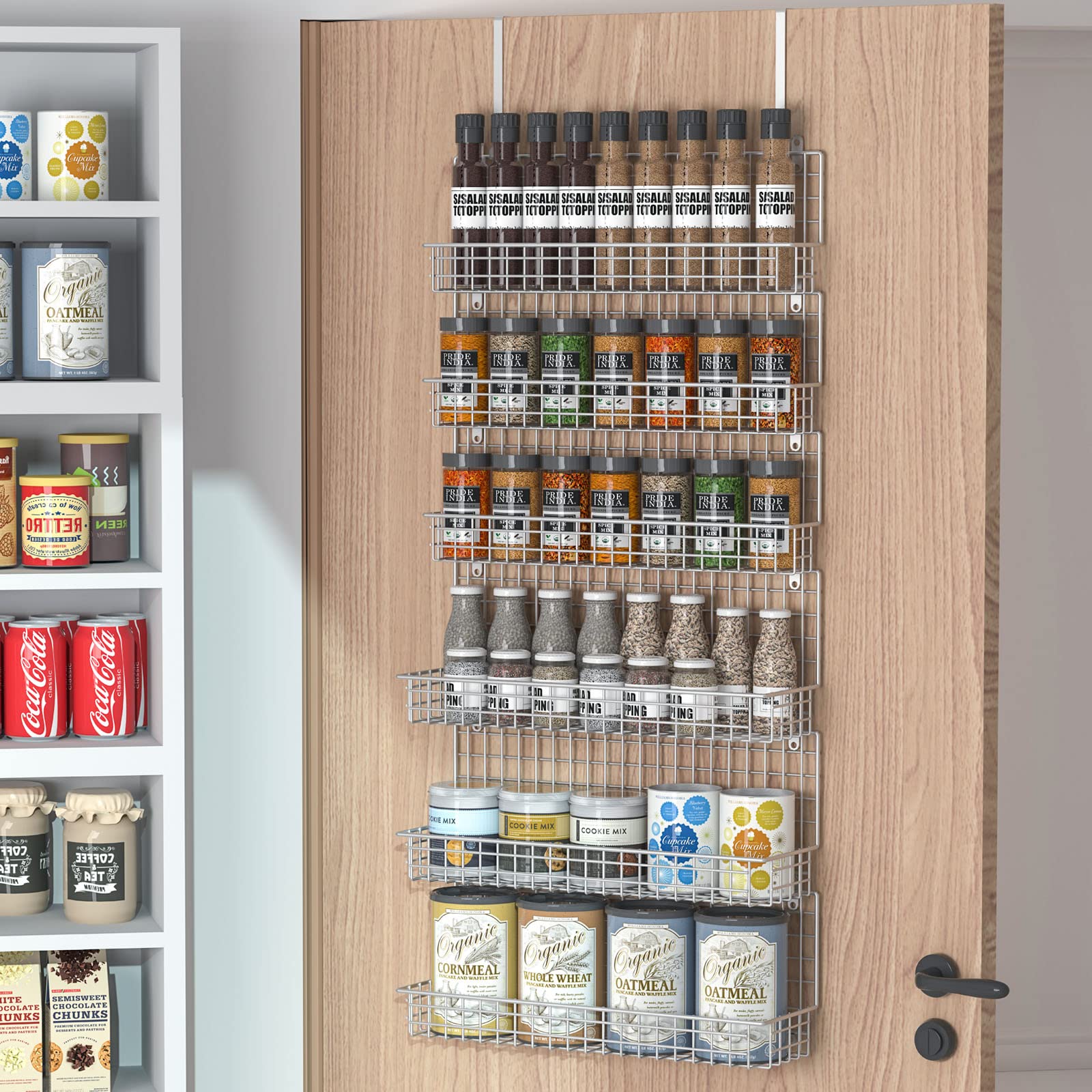 JKsmart Spice Rack Organizer 6-Tier Wall Mounted & Over the Door Spice Racks for Kitchen Pantry Bathroom,Two Size, Large Capacit
