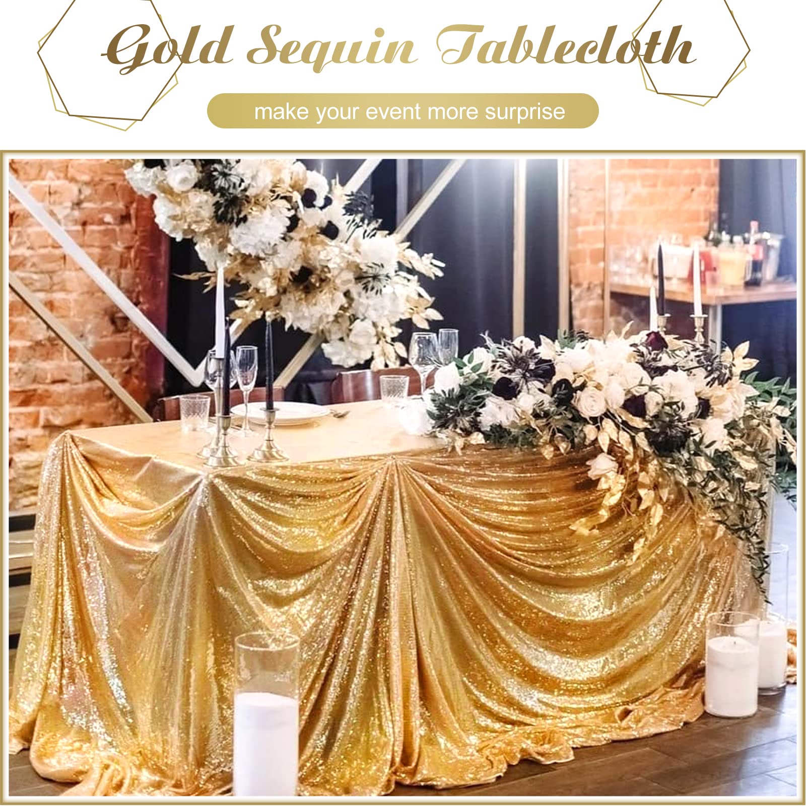 Sparkly Gold Sequin Tablecloth Rectangle Glitter Table Linen 60X102Inch Wedding Sequin Tablecloth Decorations