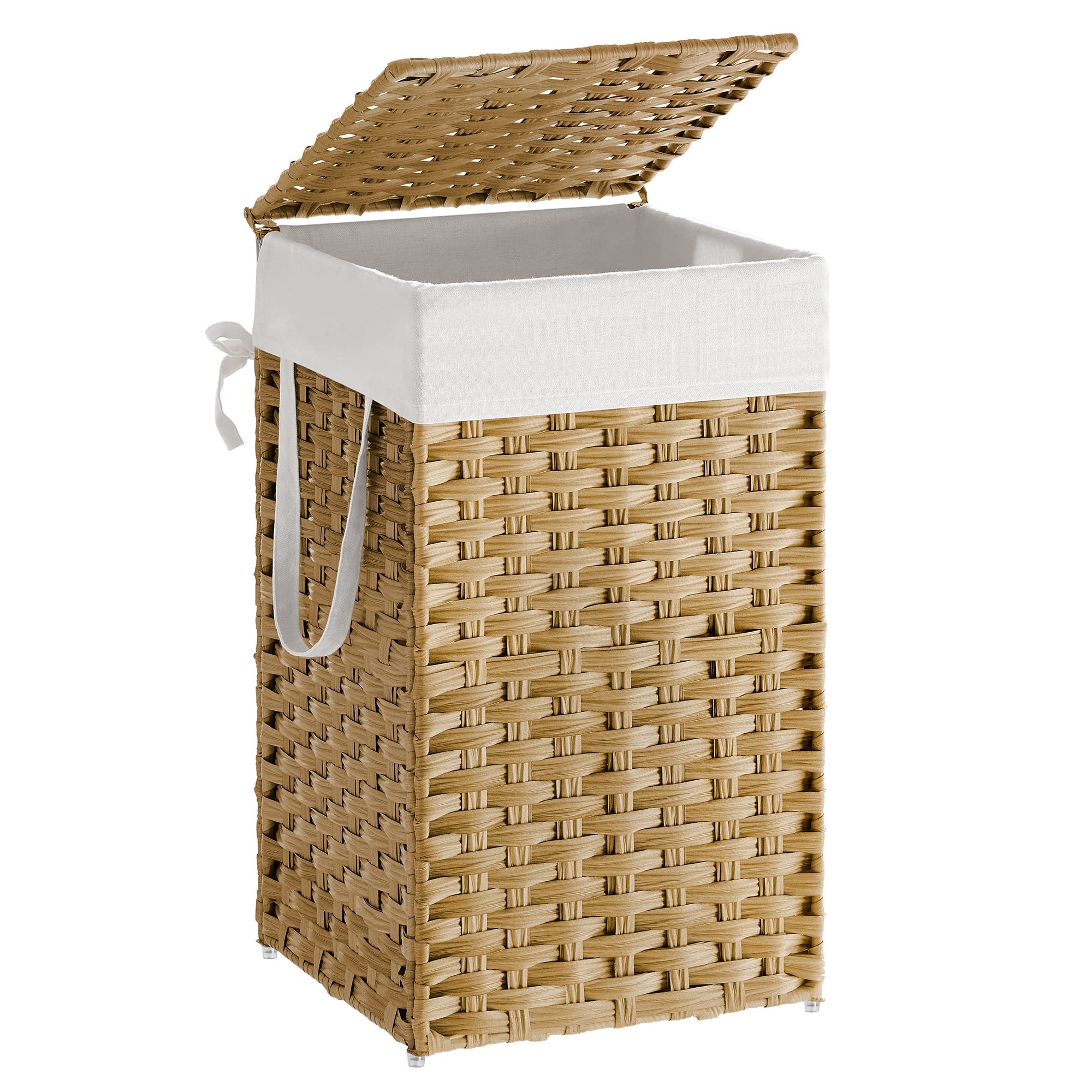 Songmics Laundry Hamper With Lid, 17.2 Gallon (65 L) Synthetic Rattan Clothes Laundry Basket With Lid And Handles, Foldable, Rem