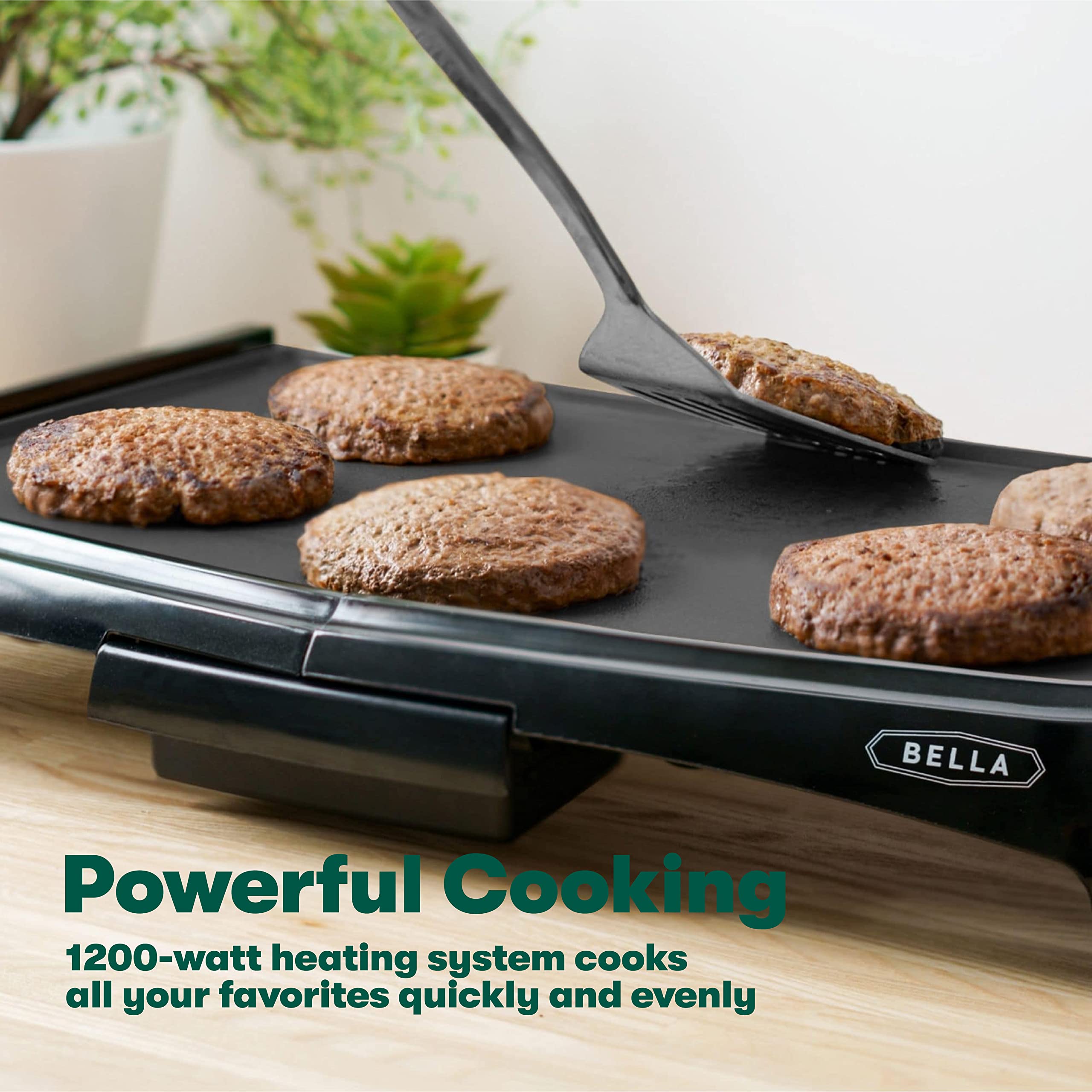Bella Electric Griddle With Crumb Tray - Smokeless Indoor Grill, Nonstick Surface, Adjustable Temperature Control Dial & Cool-To