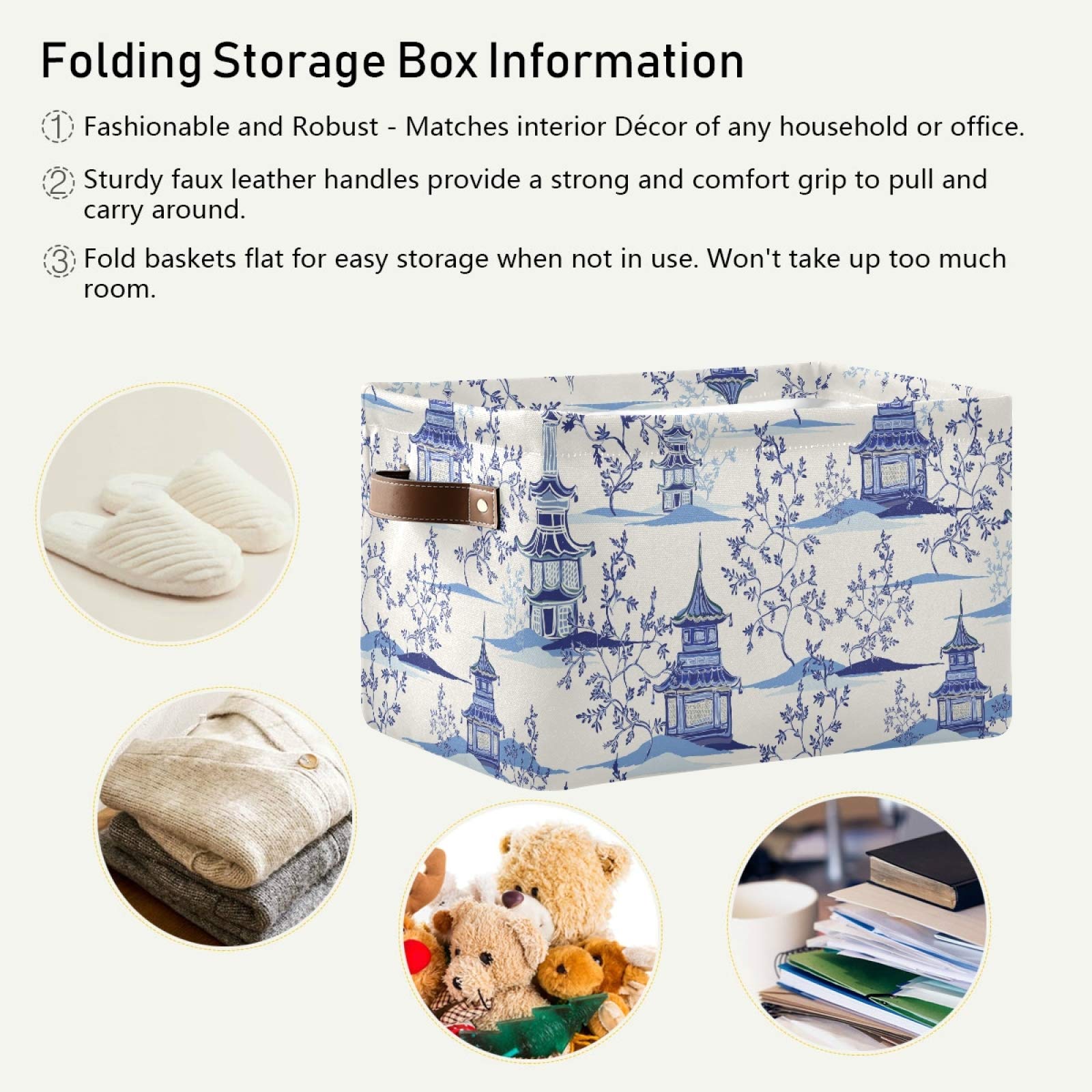 Susiyo Large Closet Storage Bin Pagodas Chinoiserie Fabric Storage Baskets Collapsible Decorative Baskets Organizing Basket Bin