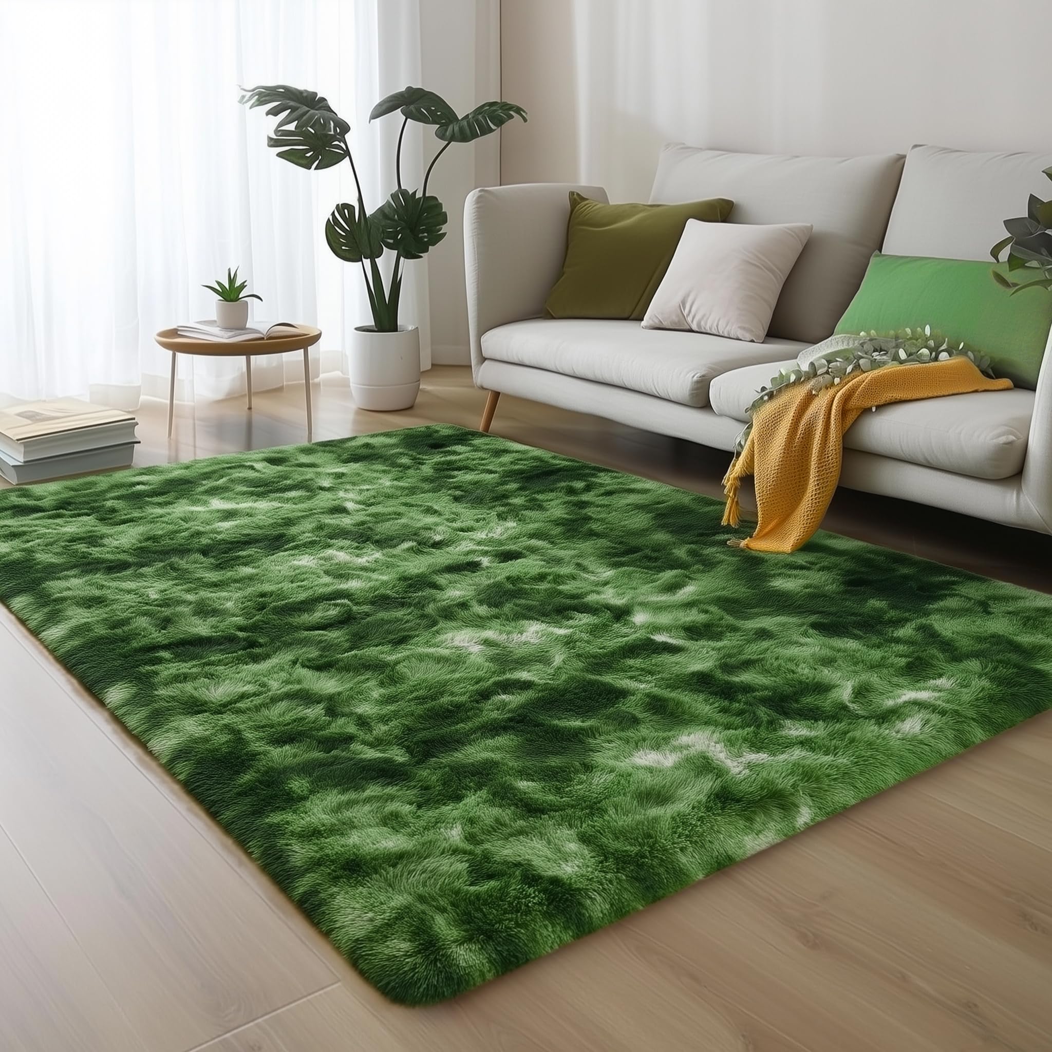 PAGISOFE Area Rugs for Bedroom 4x6, Fluffy Dark Green Rugs for Living Room, Non-Slip Shaggy Carpet for Kids Boys Girls Teen Dorm