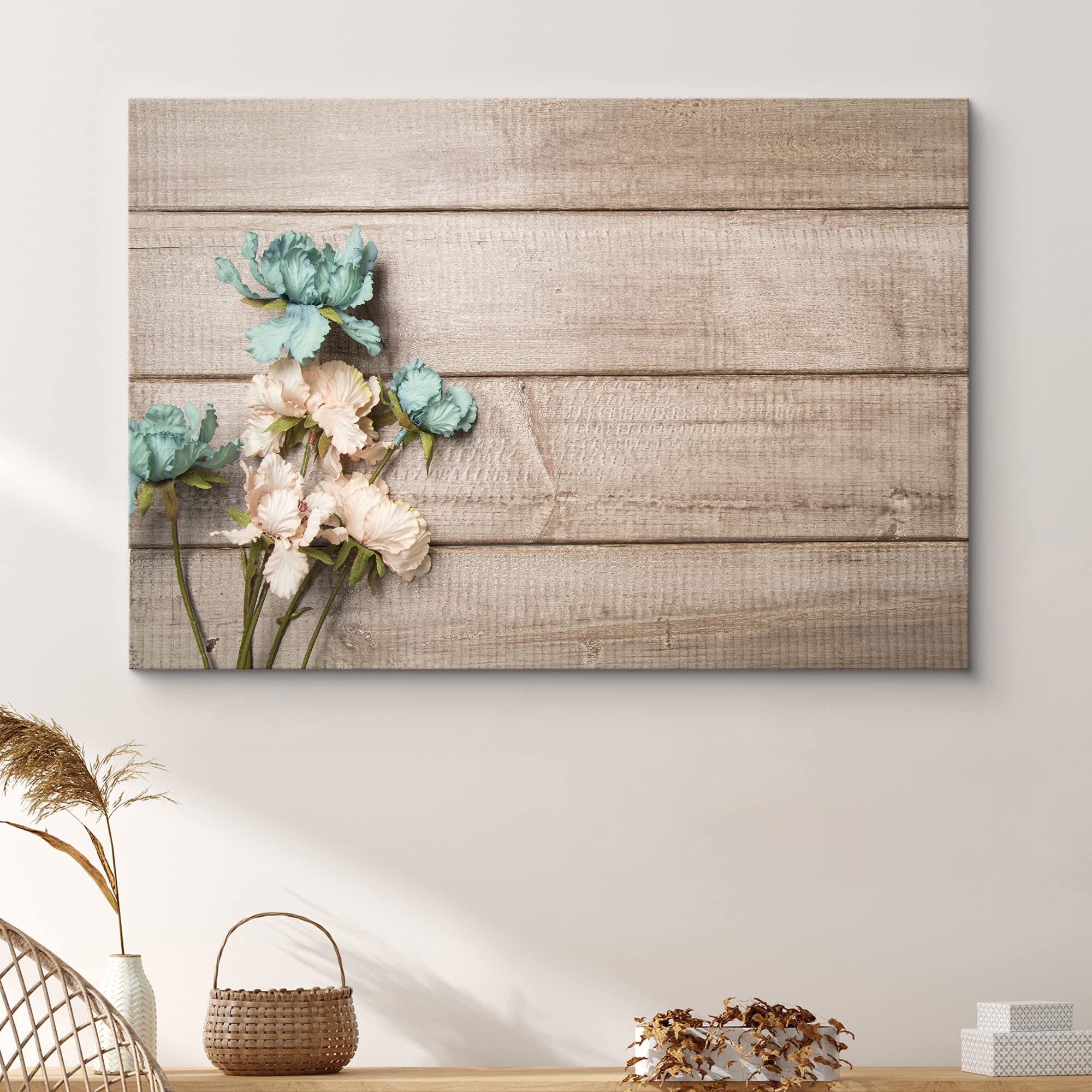 Signford Canvas Print Wall Art Dried Hydrangeas On Wooden Table Floral Plants Photography Realism Contemporary Scenic Colorful M