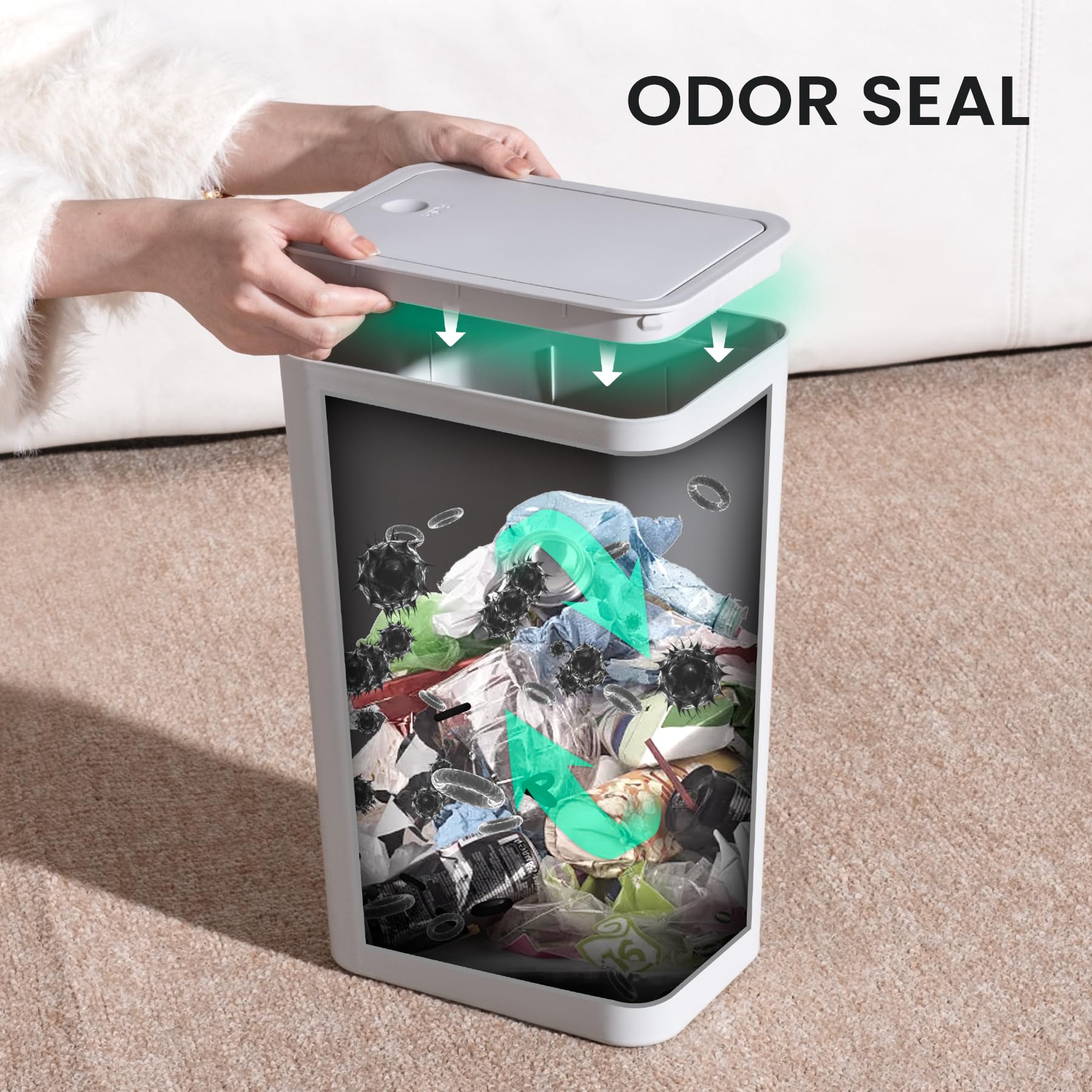 Cesun 2 Pack Bathroom Trash Can With Lid, 4.0 Gallon / 15 Liter Small Garbage Can With Press Top Lid, Plastic Wastebasket With P