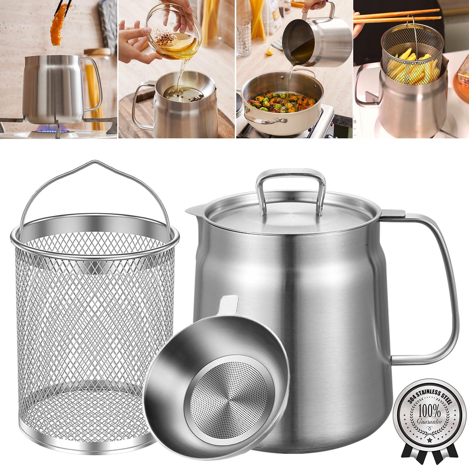 HOMKULA 304 Stainless Steel Deep Fryer Pot (68oz/2L,1)