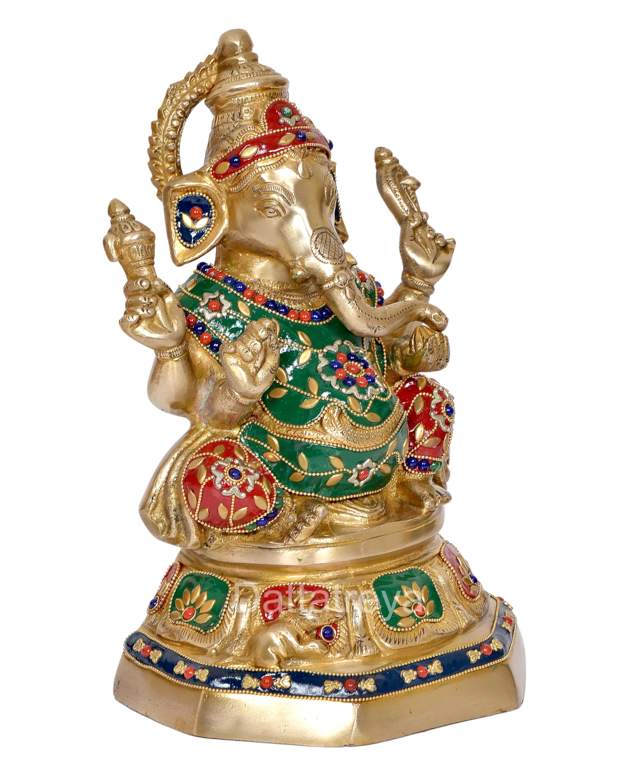 Dattatreya Brass Ganesh Statue Handcrafted Lord Ganesha Idol For Home Decor And Pooja Hindu God Ganapati Figurine (Height 11 Inc