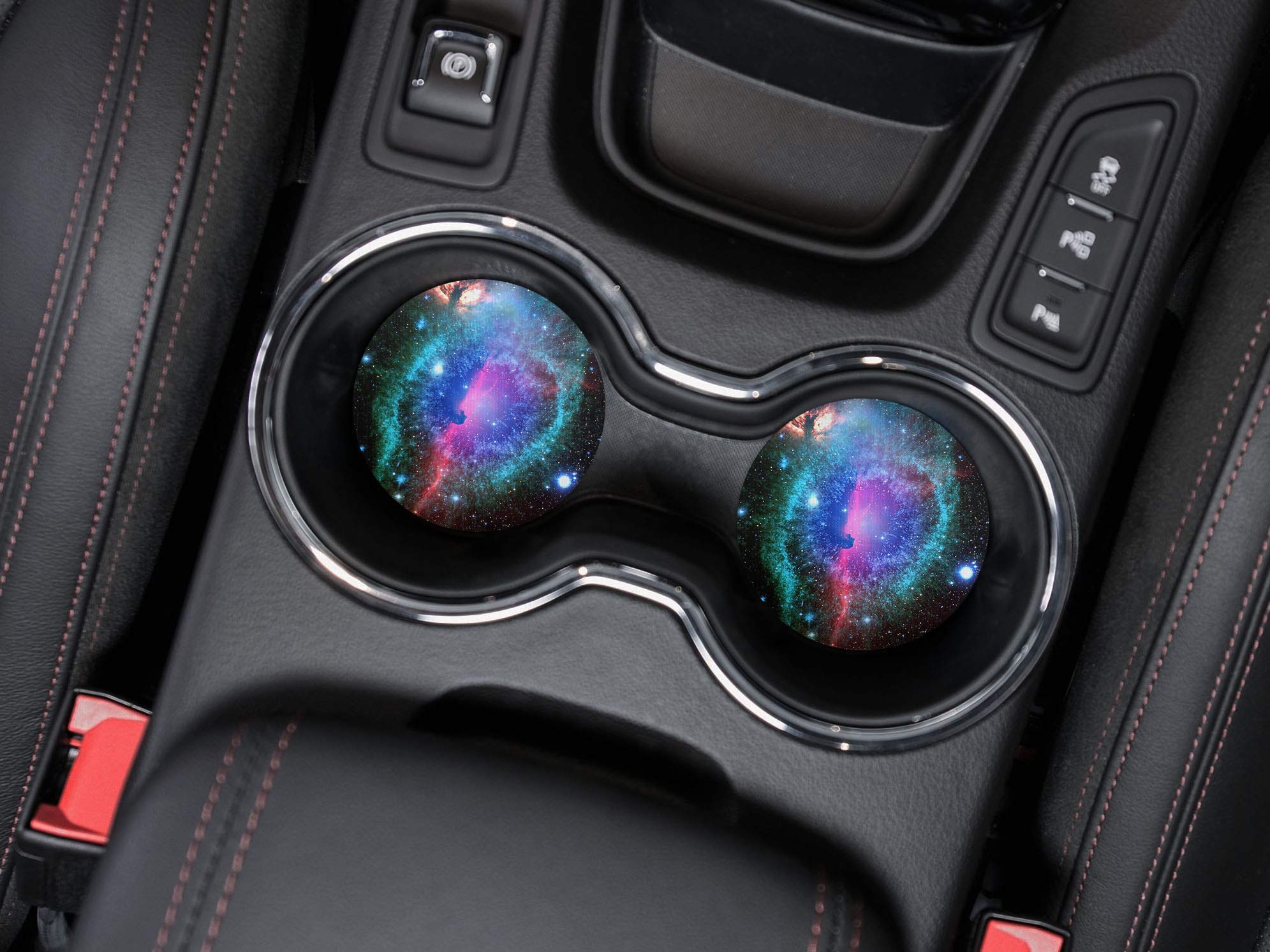 Caribou Coasters, Clash Of Cosmo Galaxy Design Absorbent Round Fabric Felt Neoprene Car Coasters For Drinks (2.87 Inches), 2Pcs