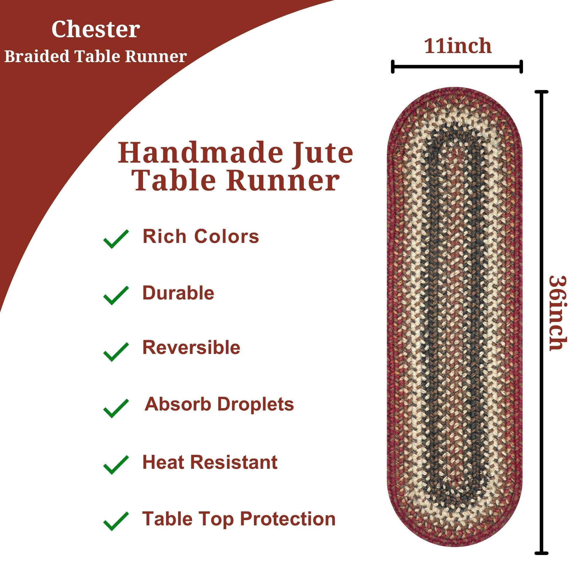 Homespice - Chester Thick Table Runner, An Oval Hand Braided Runner Of Premium Jute Fibers To Use As Wide Table Runners On The D