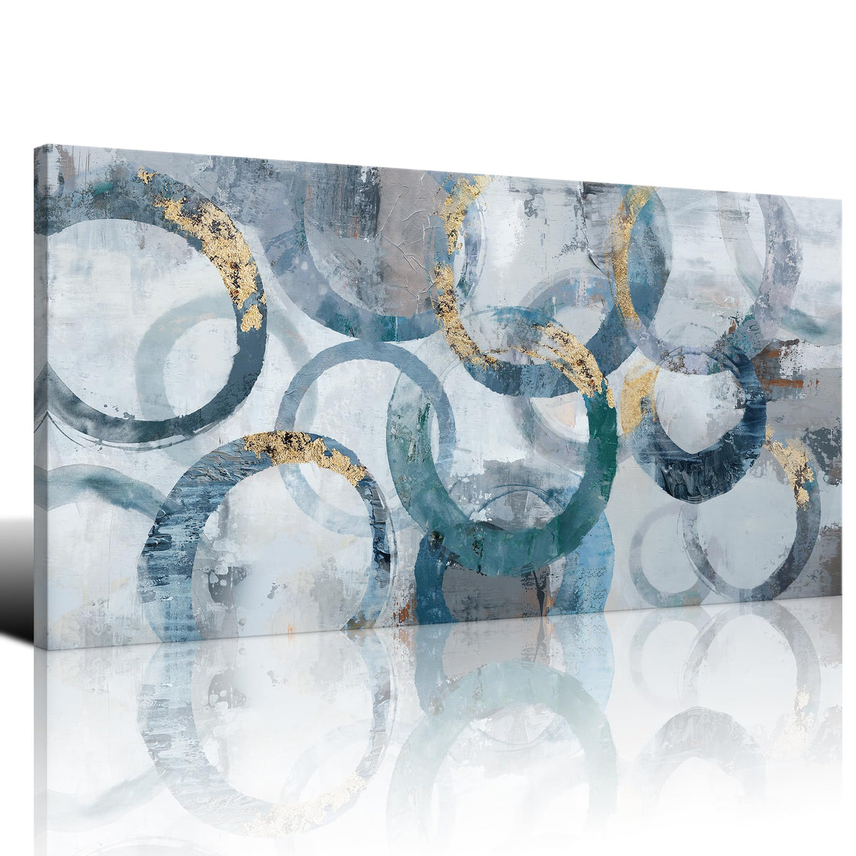 Mofutinpo Large Wall Art For Living Room Modern Abstract Canvas Wall Art Framed Wall Art For Bedroom Office Artwork, Blue And Te