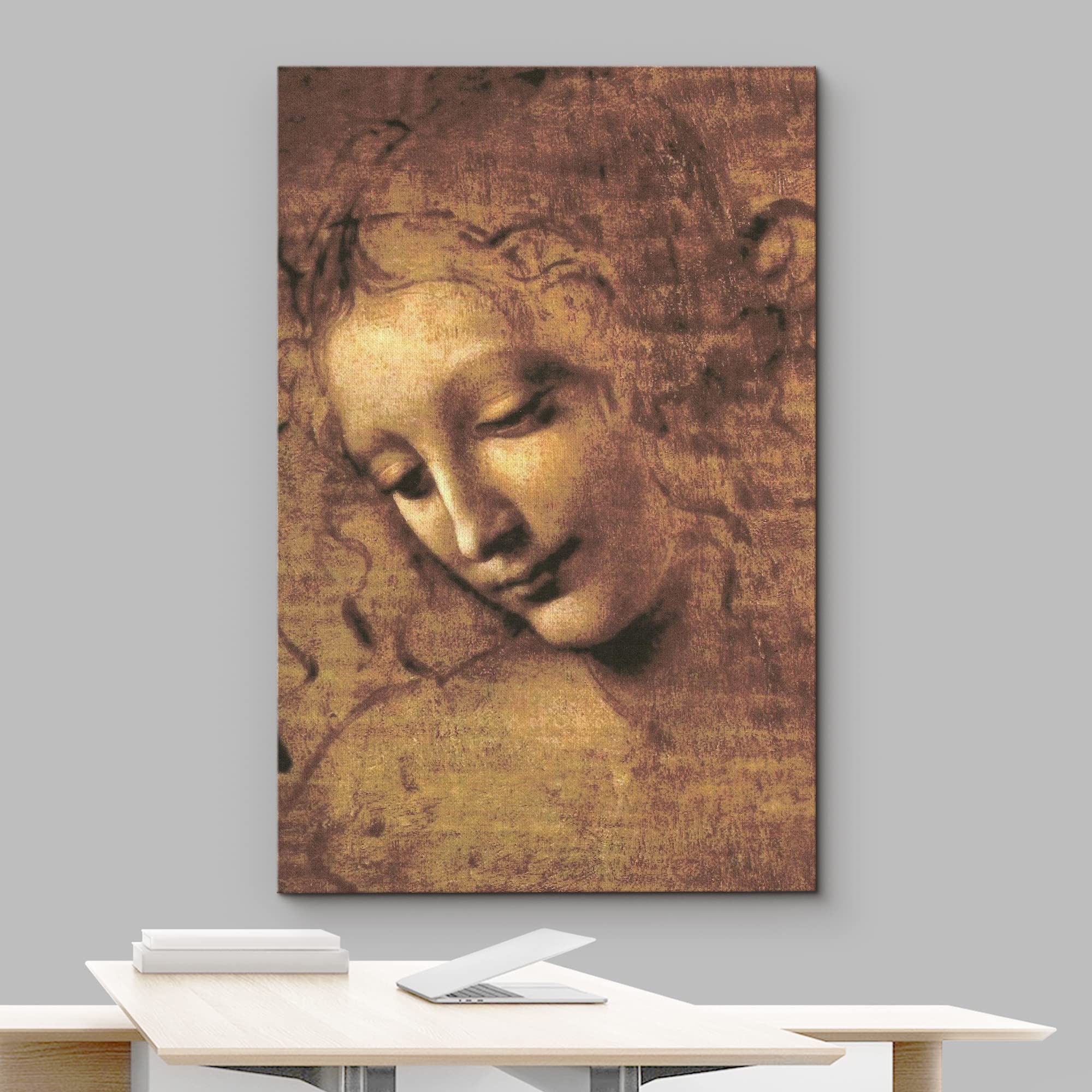 wall26 Canvas Print - Head of a Woman by Leonardo da Vinci - 16"x24" - Realism Art for Living Room, Bedroom, Office