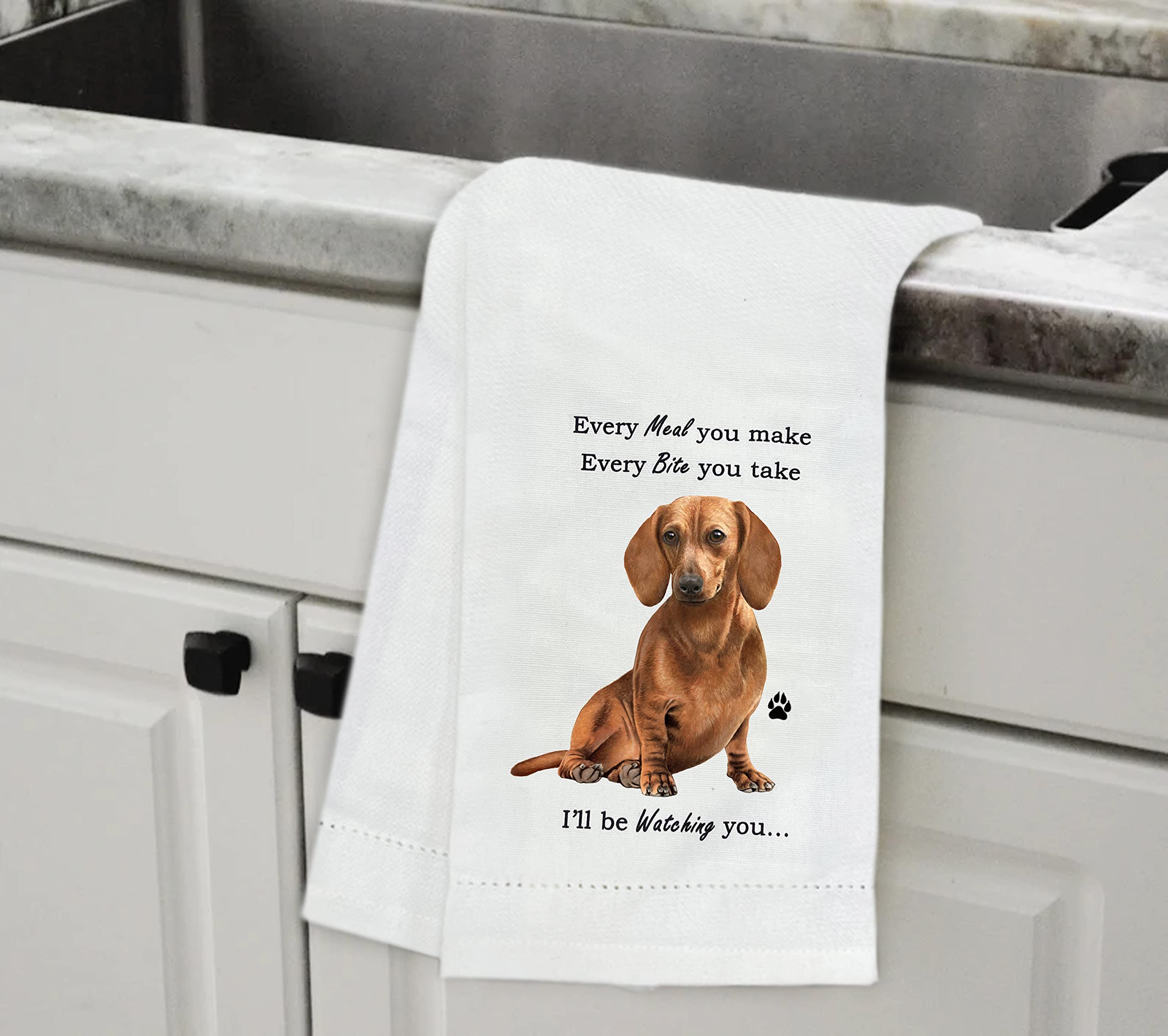 Red Dachshund Kitchen Towel - Soft Highly Absorbent - Red Dachshund Gifts - Dish Towels For Washing Dishes - Tea Towels - Reusab