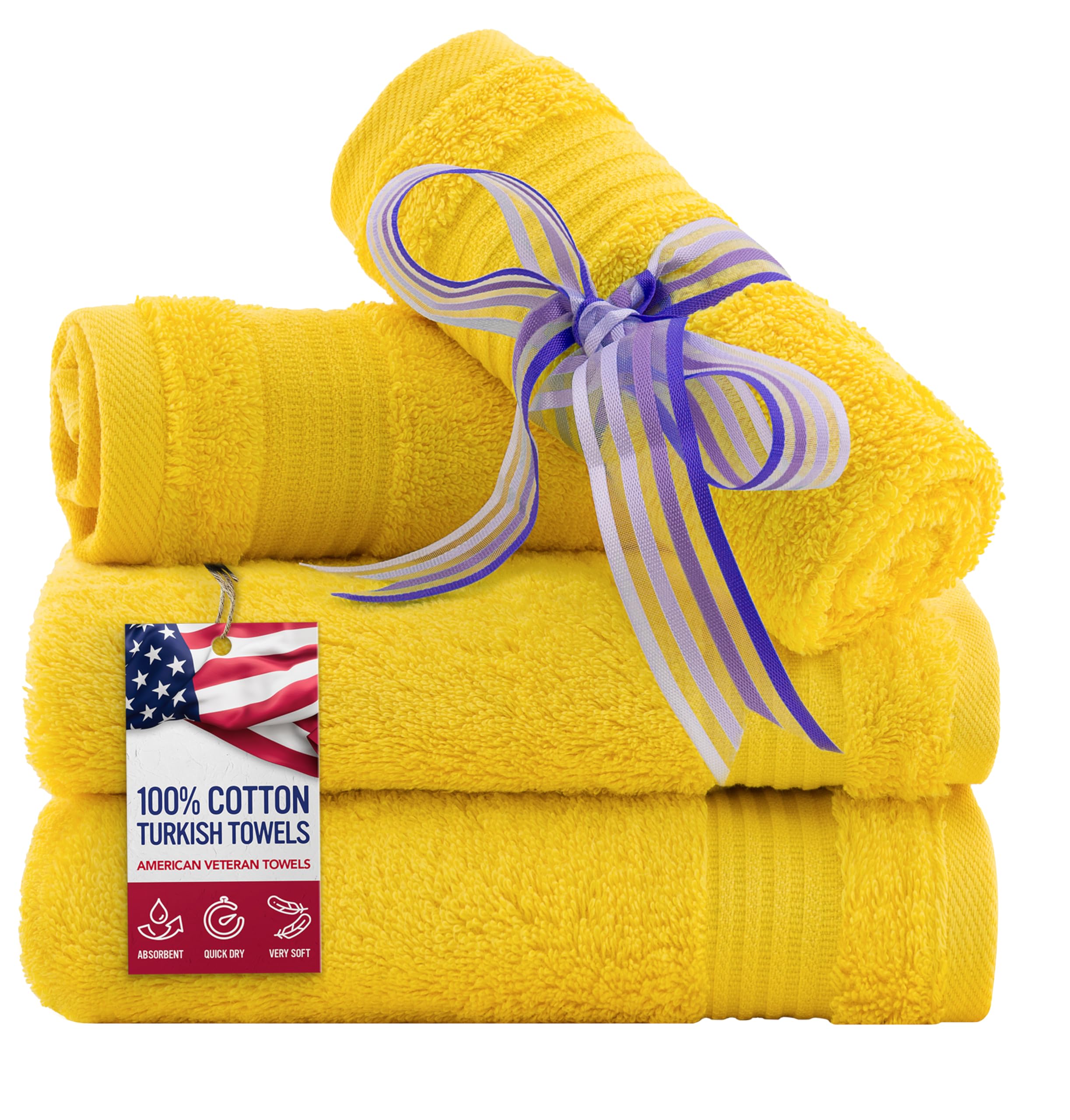 American Veteran Towel  Washcloths for Bathroom  4 Piece Washcloth Set  13 inch 100% Turkish Cotton Towels  Soft Absorbent Small Washrags for Bathroom and Kitchen  Yellow Washcloths