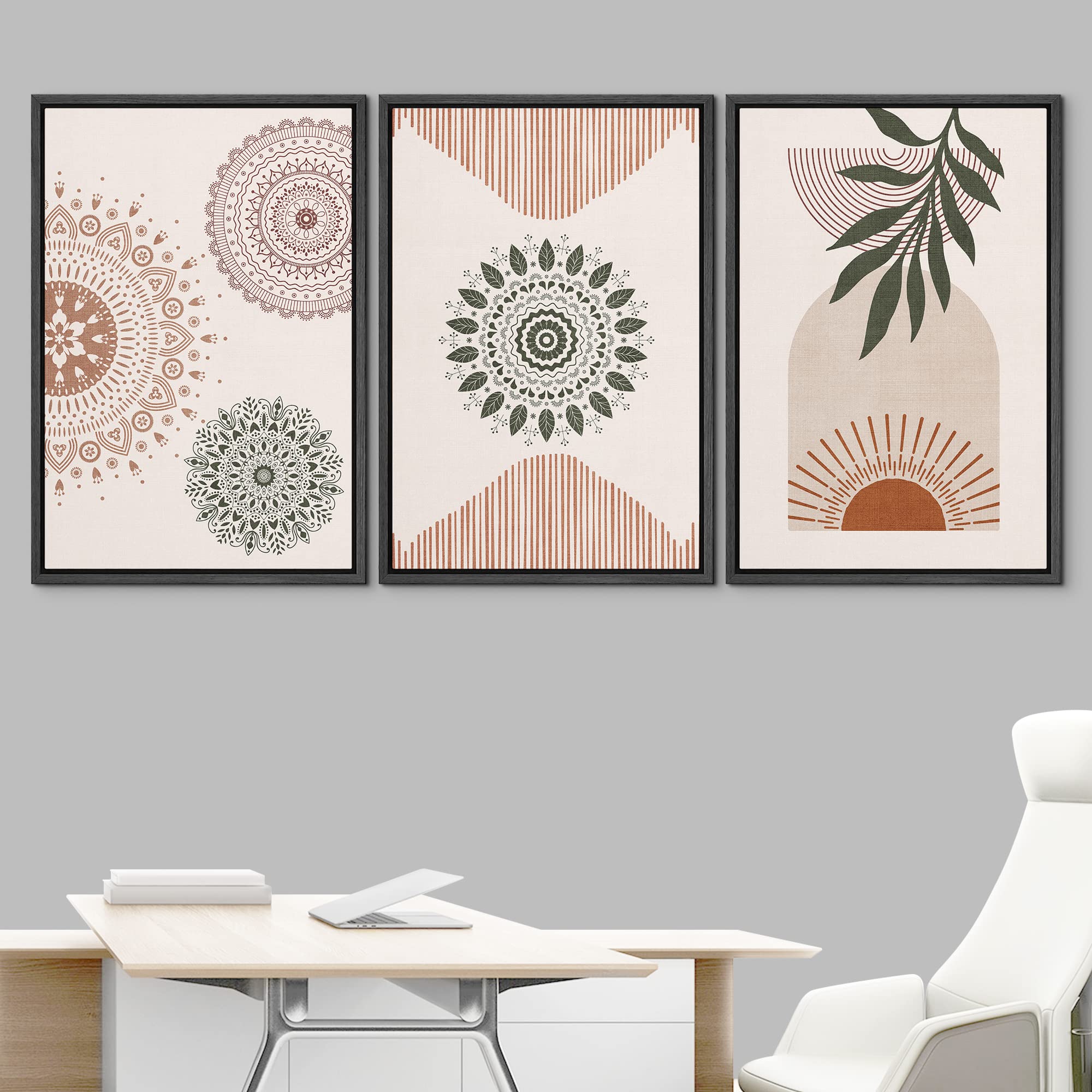 Idea4Wall Framed Canvas Print Wall Art Set Geometric Mandala Pattern Forest Plant Abstract Nature Illustrations Modern Art Nordi