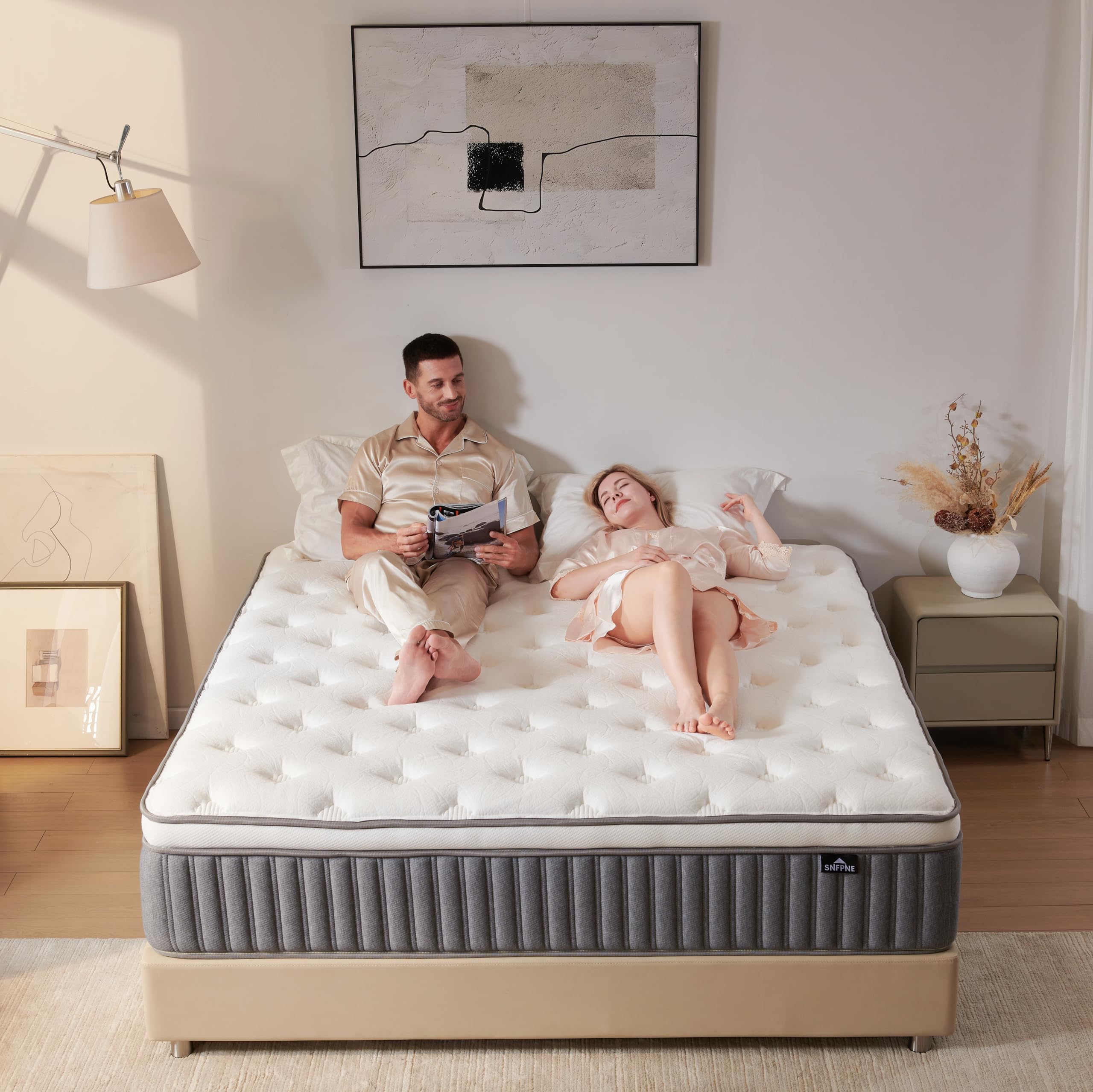 SNFPNE Mattress - Medium Firm Memory Foam Mattress for Pressure Relief & Spinal Alignment, Zoned Back Support & Motion Isolation
