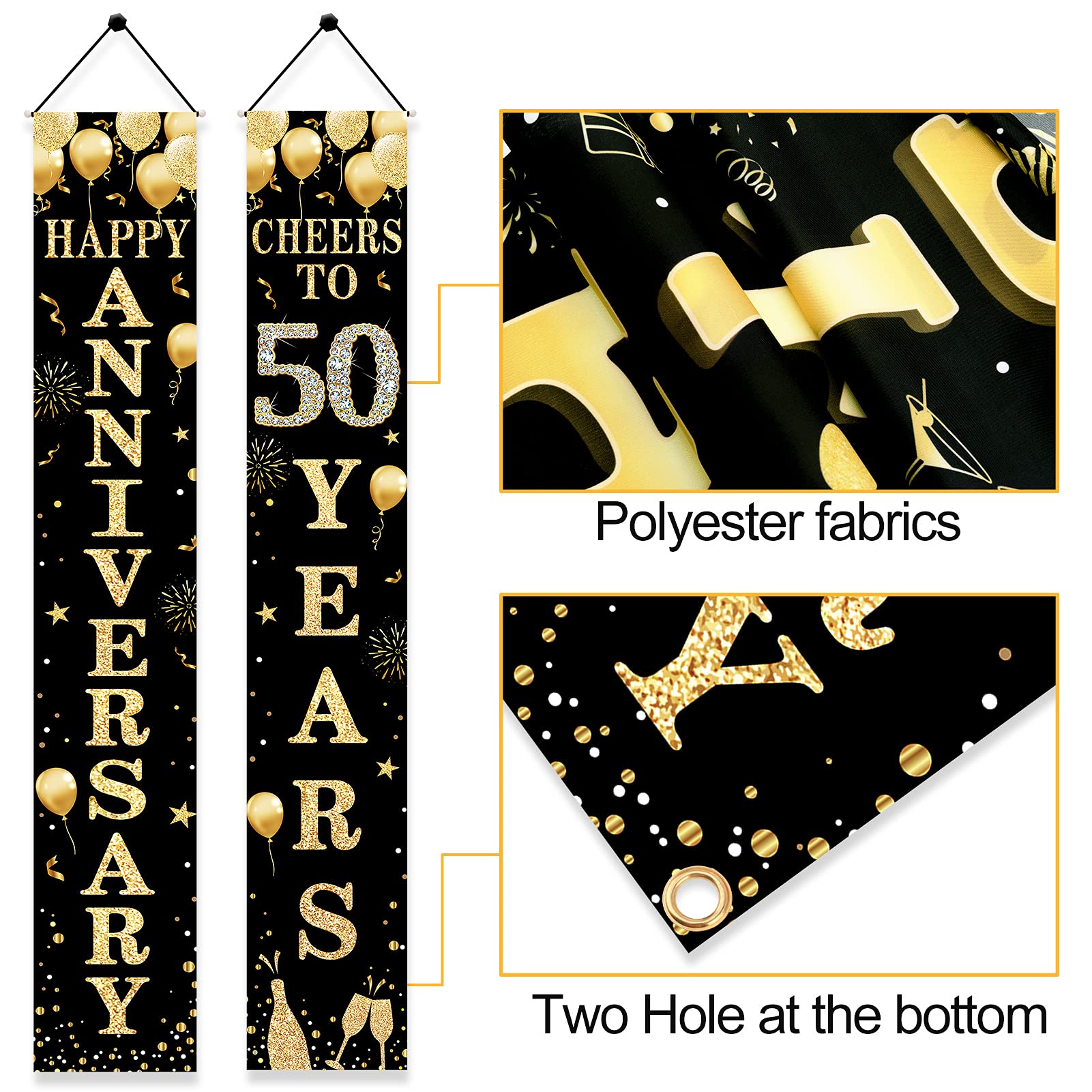 Happy 50Th Anniversary Door Banner Decorations, 50 Wedding Anniversary Cheers To 50 Years Party Supplies, Black Gold Fifty Anniv