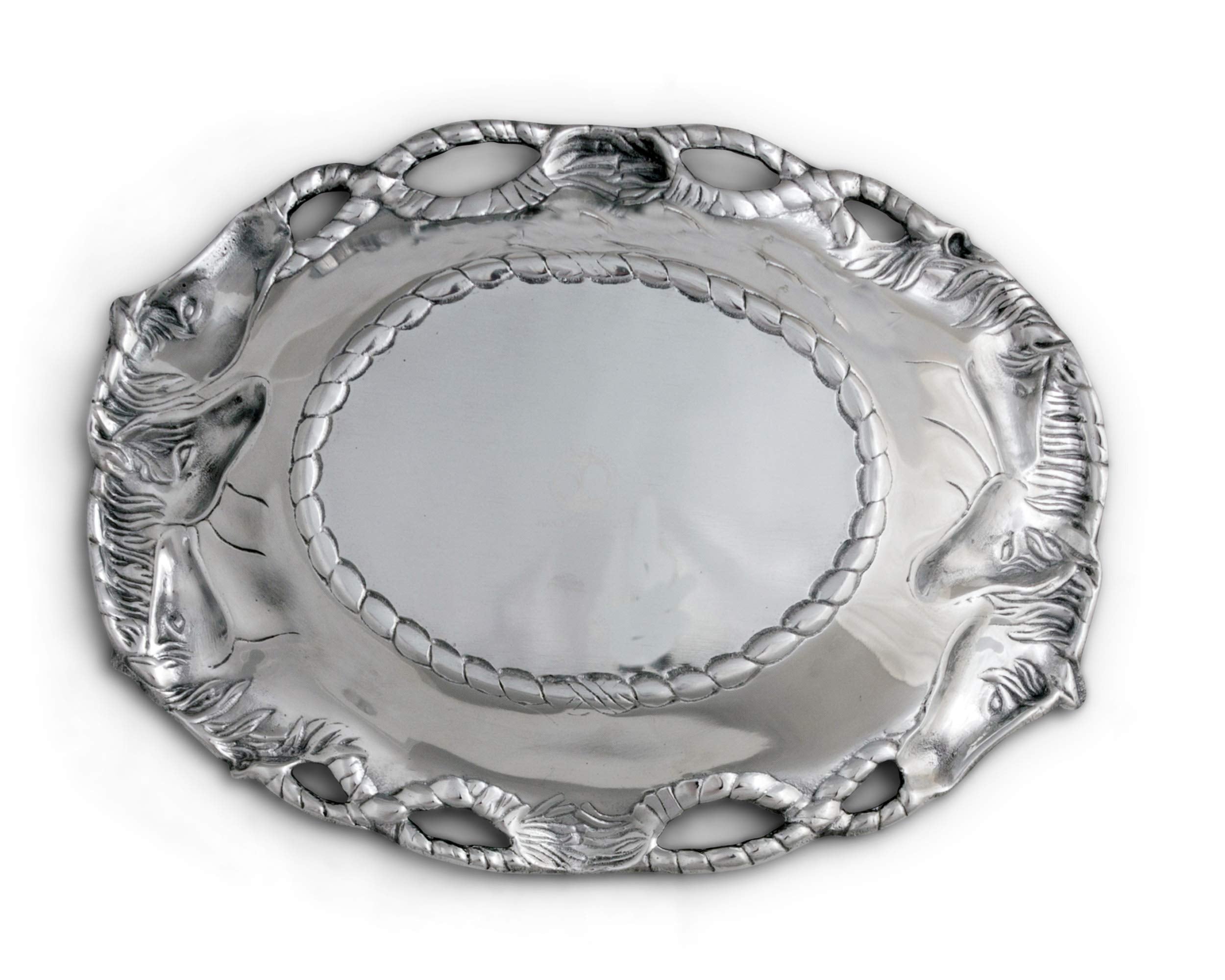 Arthur Court Aluminum Equestrian Horse Oval Tray 14 X 10 Inch - Handcrafted With Rope Detail, Perfect For Horse Race Fans Or Ran