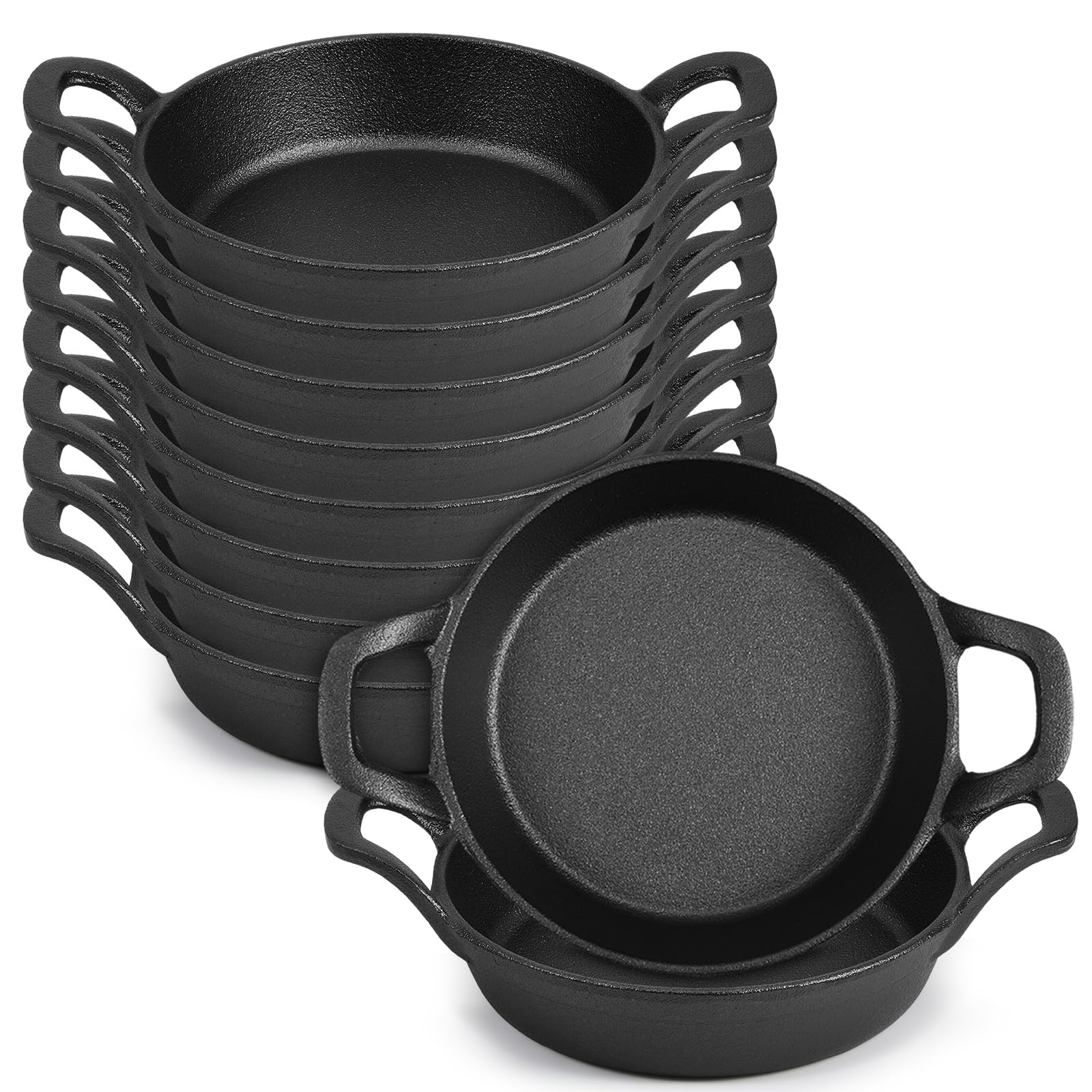 Ziliny 10 Pack Mini Cast Iron Skillets 6.3 x 6.3 x 1.5 Inch Cast Iron Pan Small Ramekin Set Black Casserole Dish Cookware Oven S