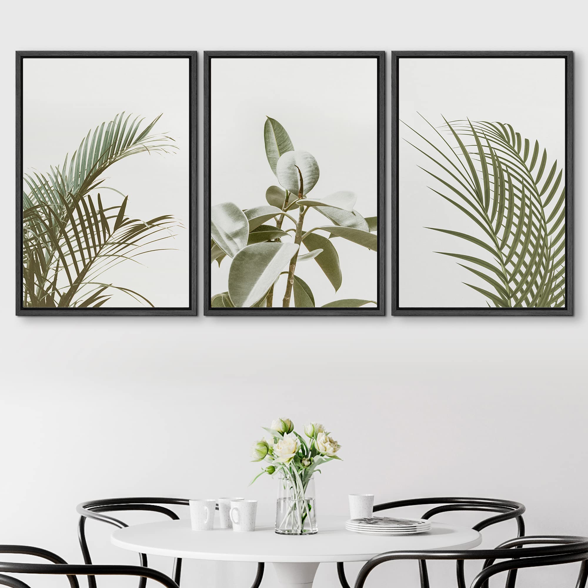 Signford Framed Canvas Print Wall Art Set Vintage Retro Tropical Jungle Plant Close-Ups Nature Wilderness Photography Minimal Sc