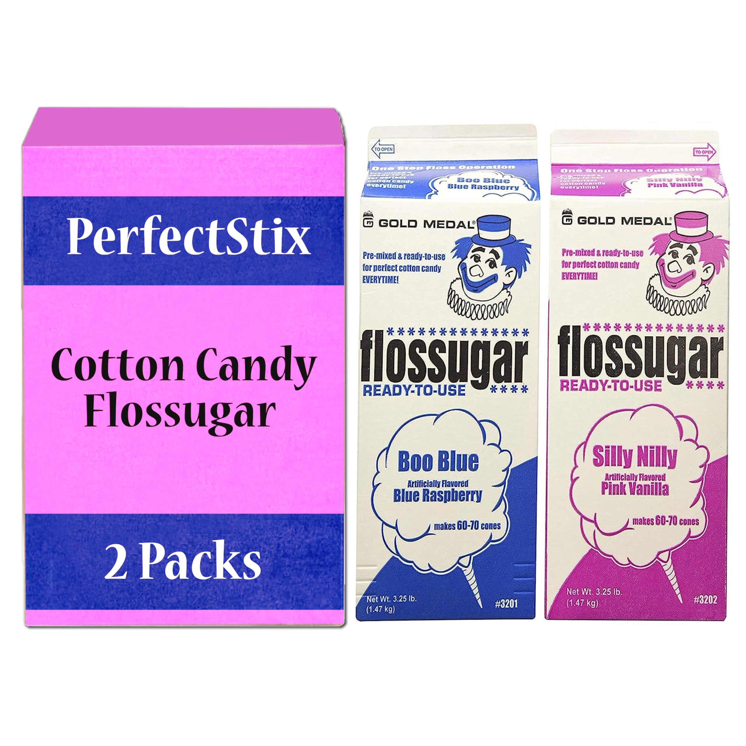 3.25lb -Cotton Candy Floss Sugar (2 Pack)- Pink Vanilla and Blue Raspberry. Ready to Use. Each Carton Made From Paper Earth frie