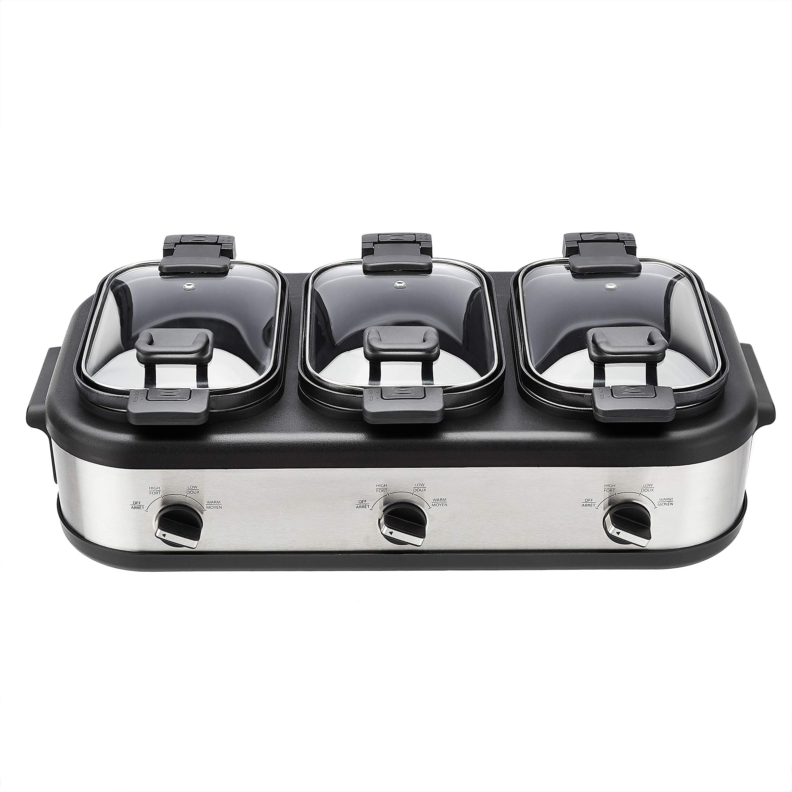 Amazon Basics Stainless Steel 3 x 2.5 Quarts Triple Slow Cooker, Brushed Stainless Steel