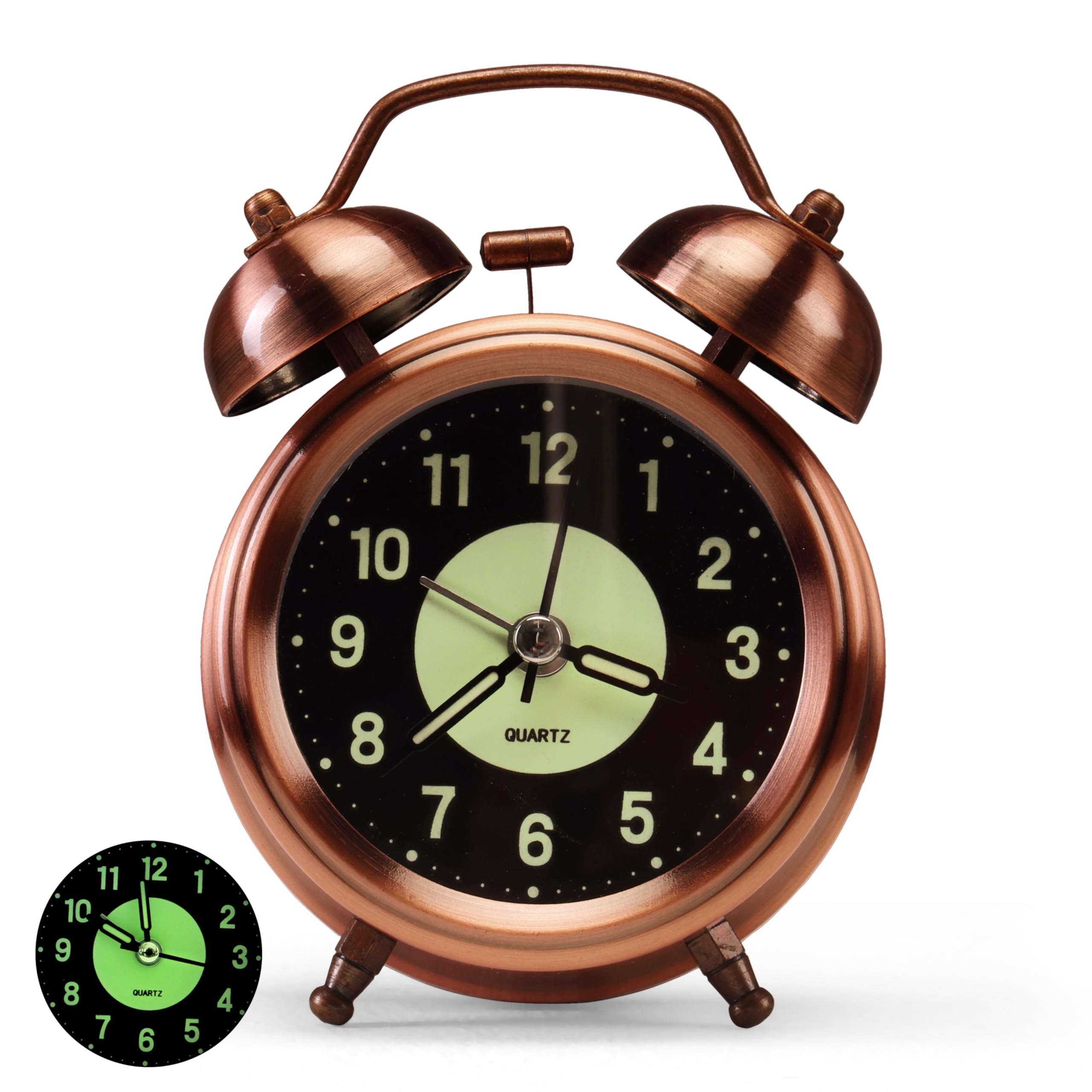 Kbr Vintage Alarm Clock For Student Heavy Sleepers, Super Loud & Twin Bell Retro Quartz With Backlight, Luminous Alarm For Stude