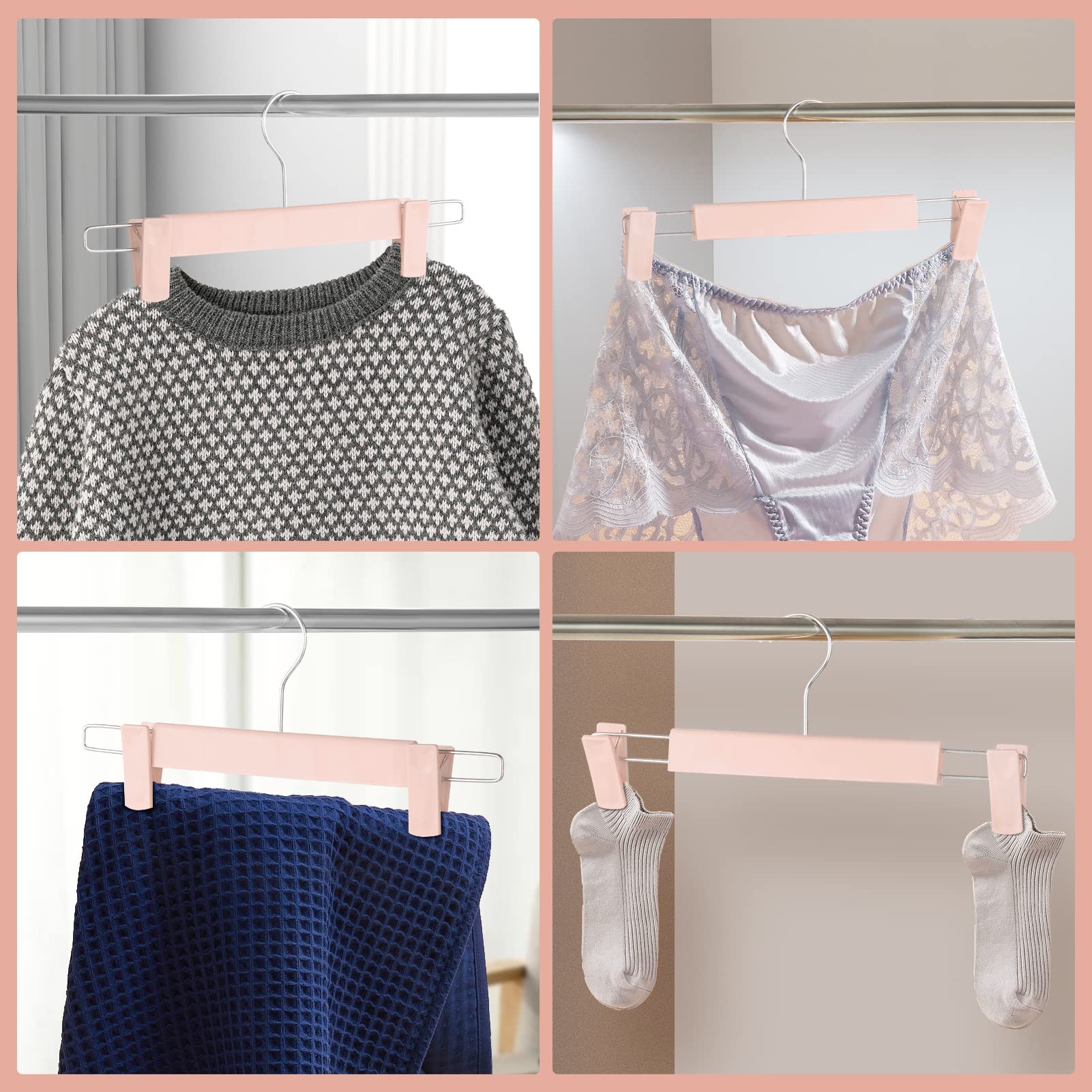 Guhmctt 10 Pack Pants Hangers with Adjustable Non-Slip Clips Anti-Rust Hanging Hook for Trouser Skirts Jeans Clothes Hangers Pink