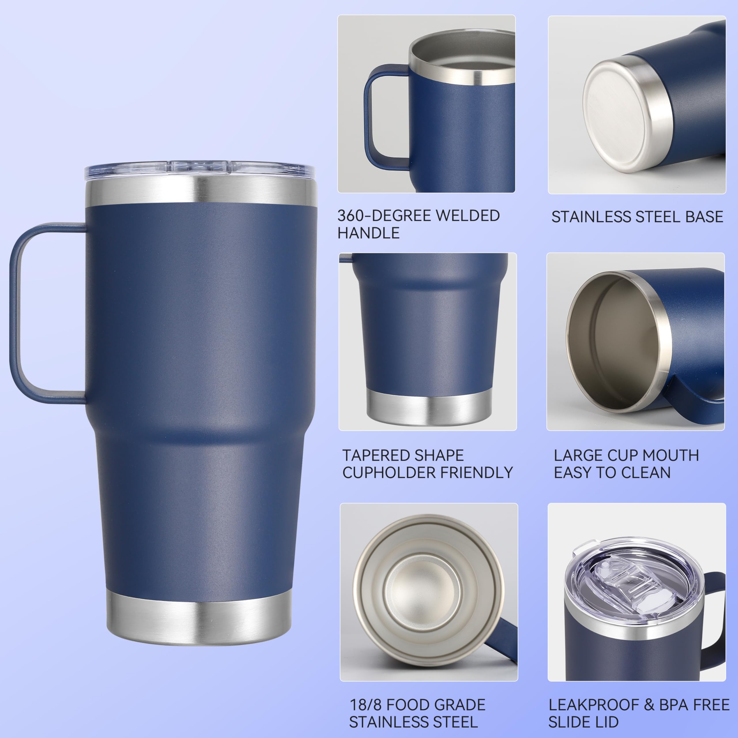 Abbrevi 20 Oz Stainless Steel Tumbler With Handle Metal Insulated Coffee Travel Mug With Handle Double Wall Tumbler Cup With Lid